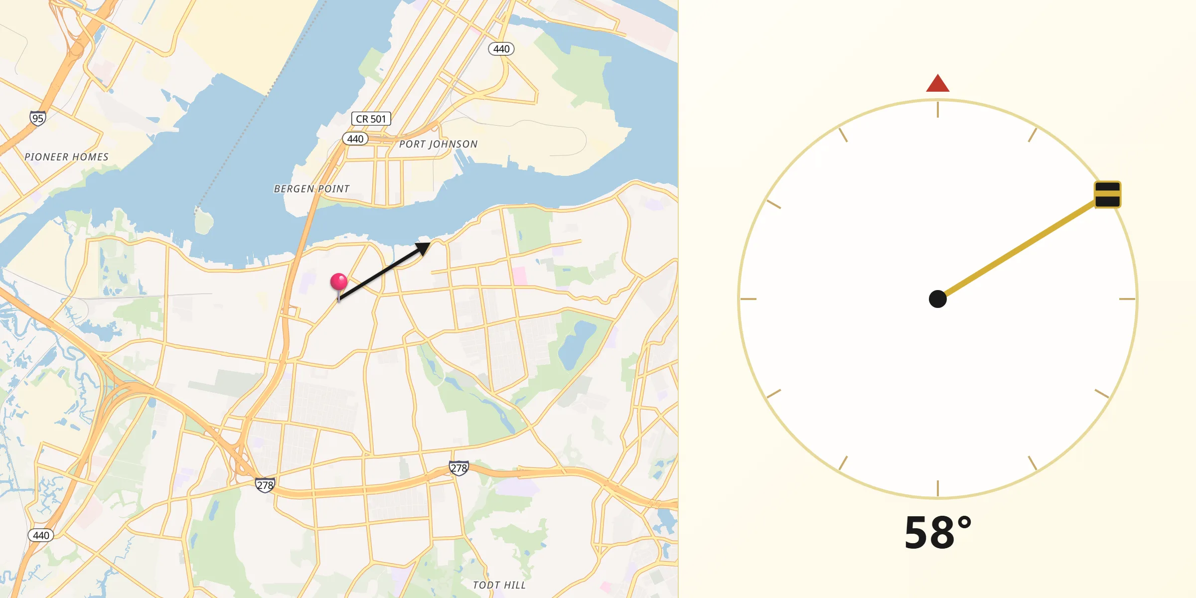 Qibla Direction from Port Richmond