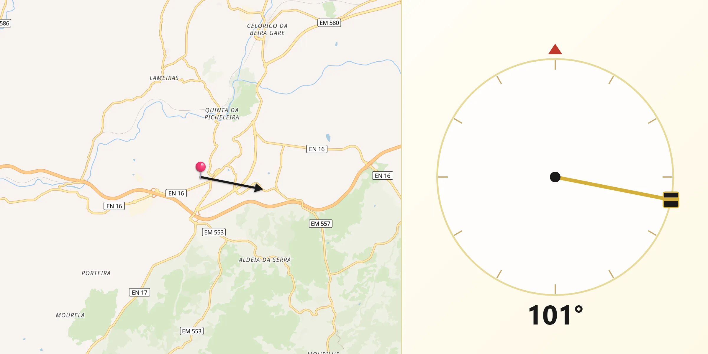 Direção da Qibla a partir de Celorico da Beira
