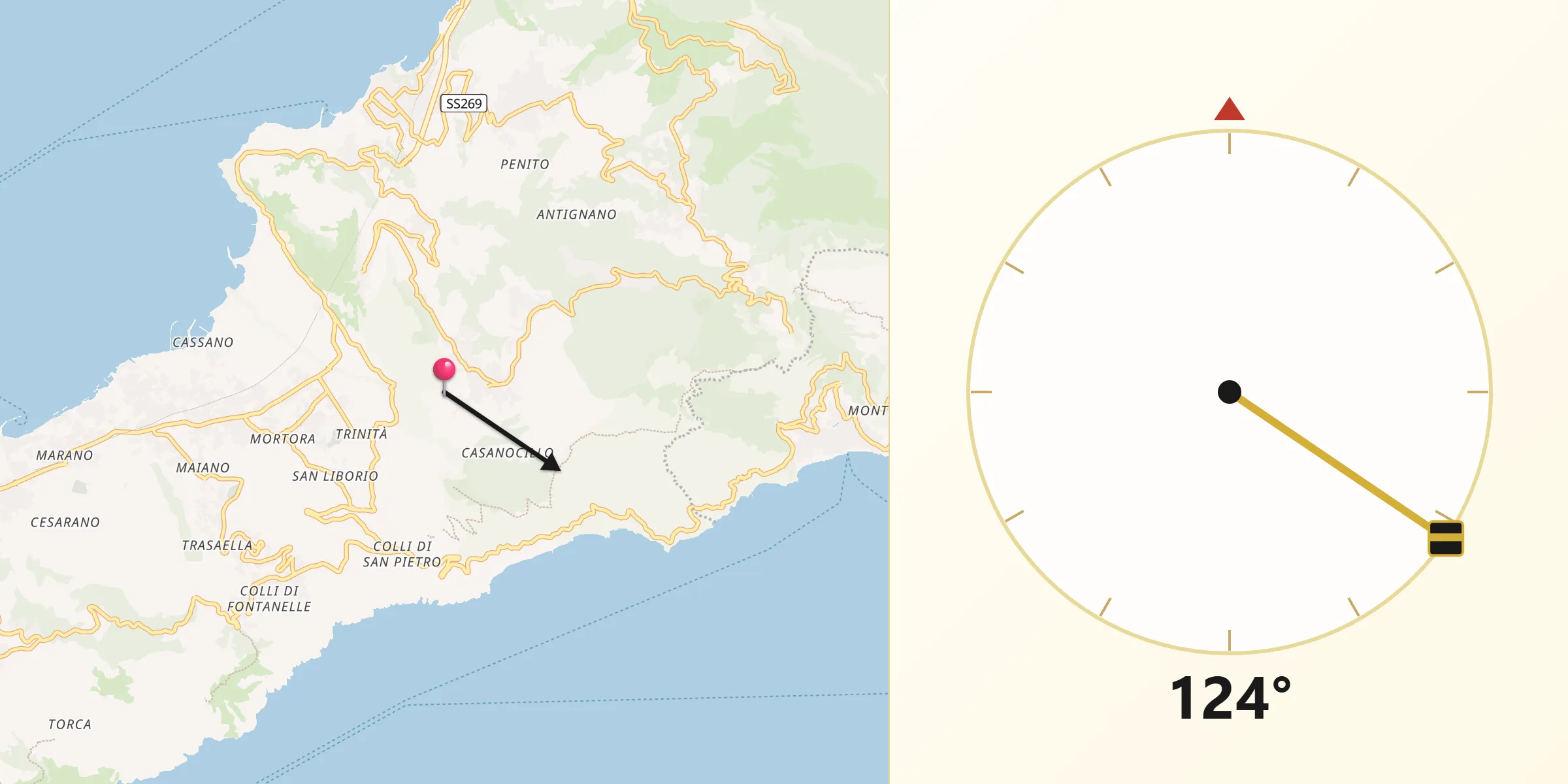 Direzione della Qibla da Arola-Preazzano