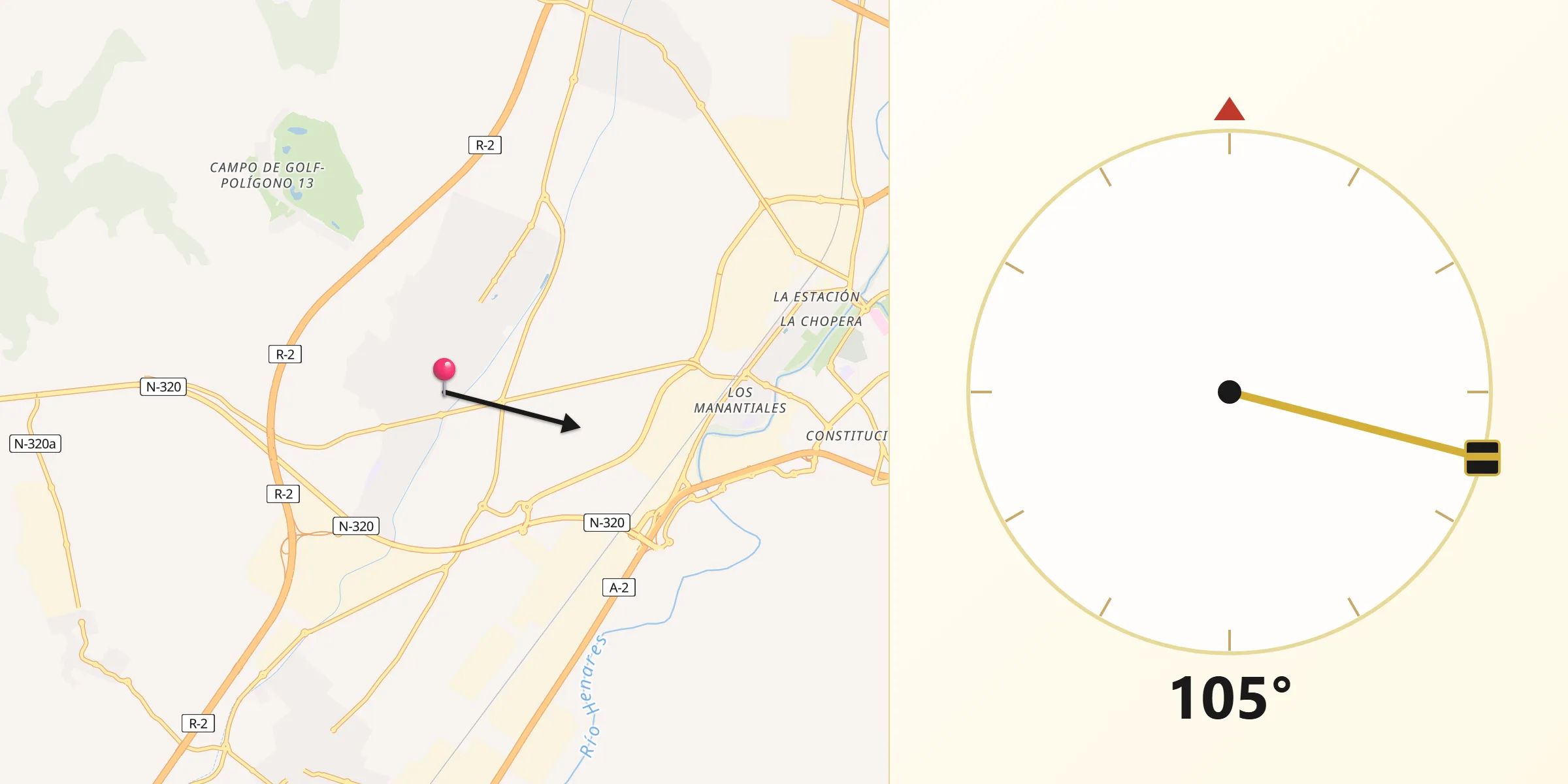 Dirección de la Qibla desde Cabanillas del Campo