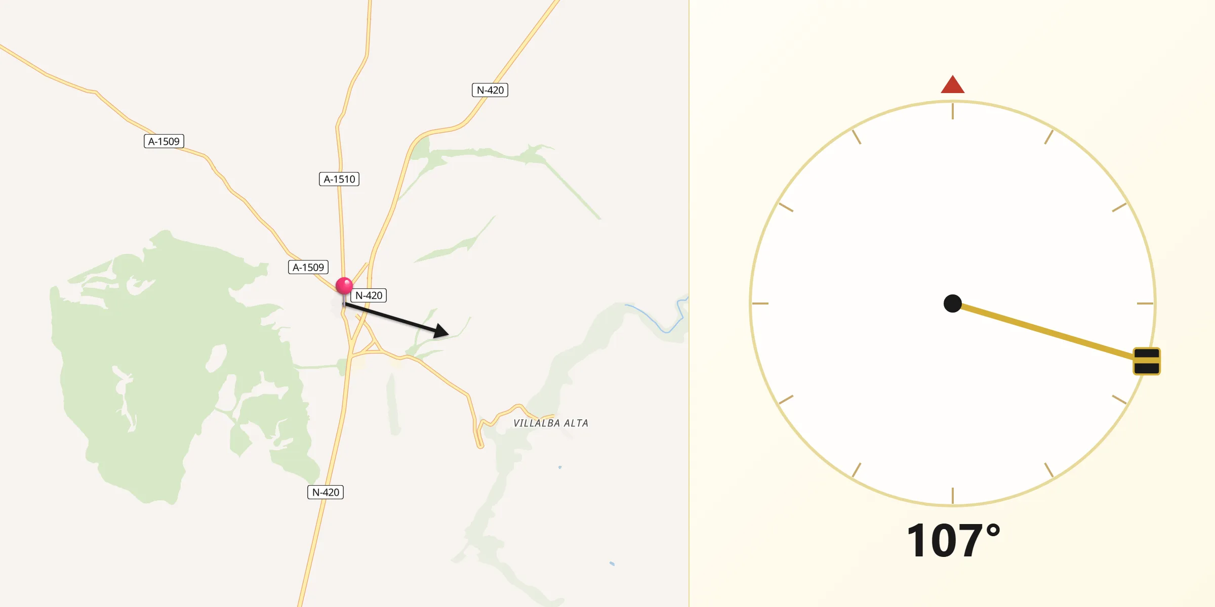 Dirección de la Qibla desde Perales del Alfambra