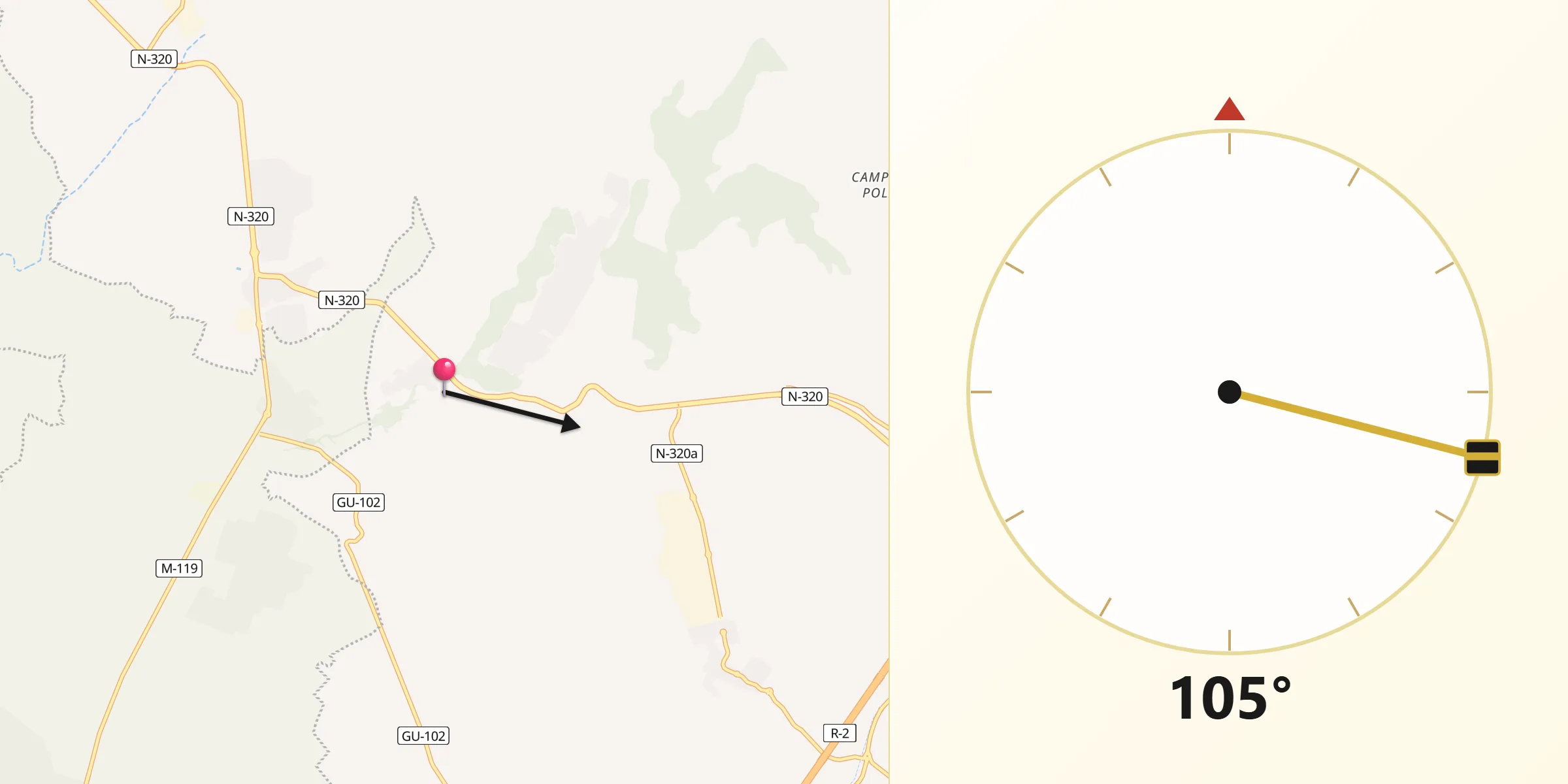 Dirección de la Qibla desde Valdeaveruelo