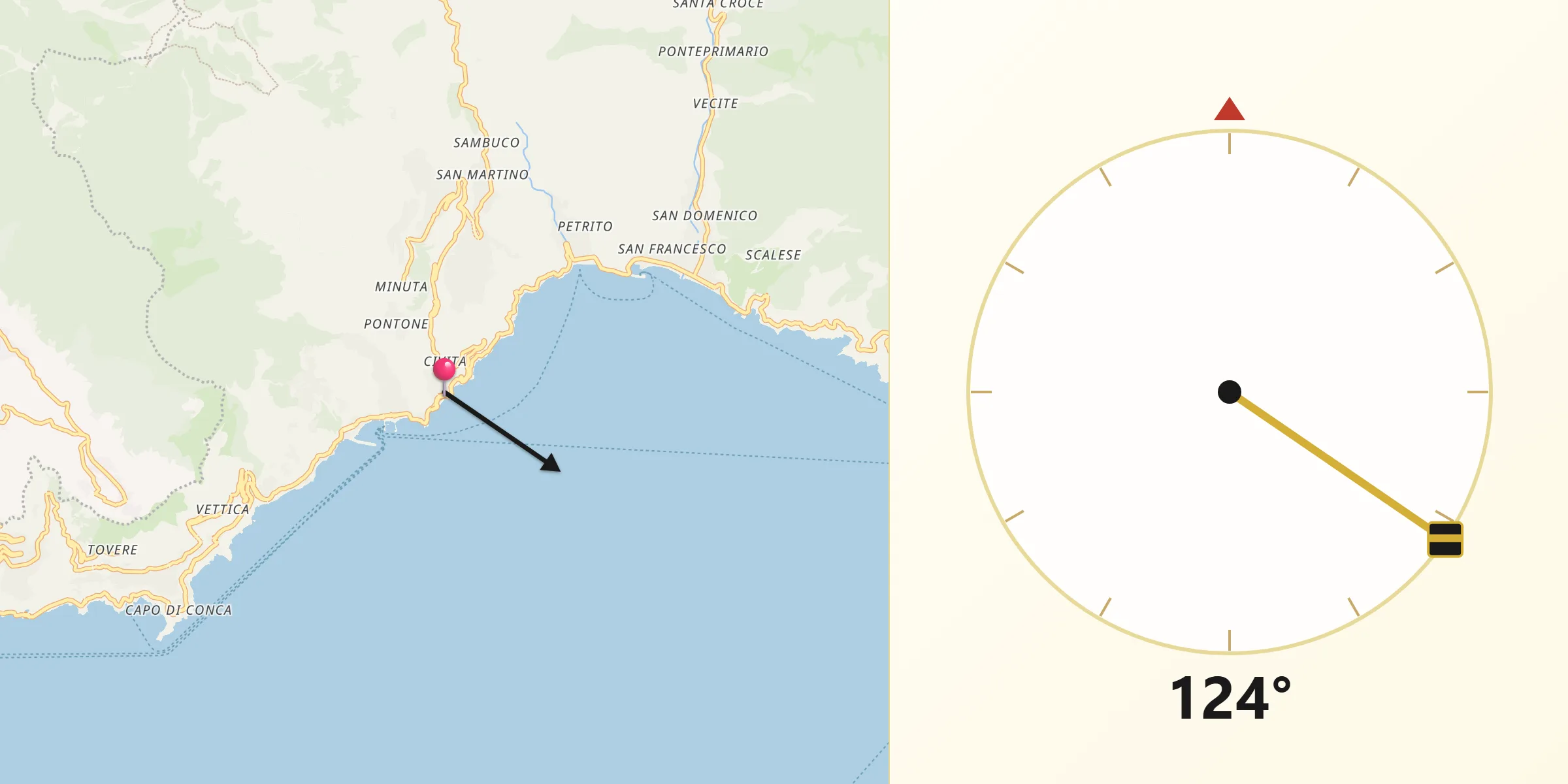 Direzione della Qibla da Atrani
