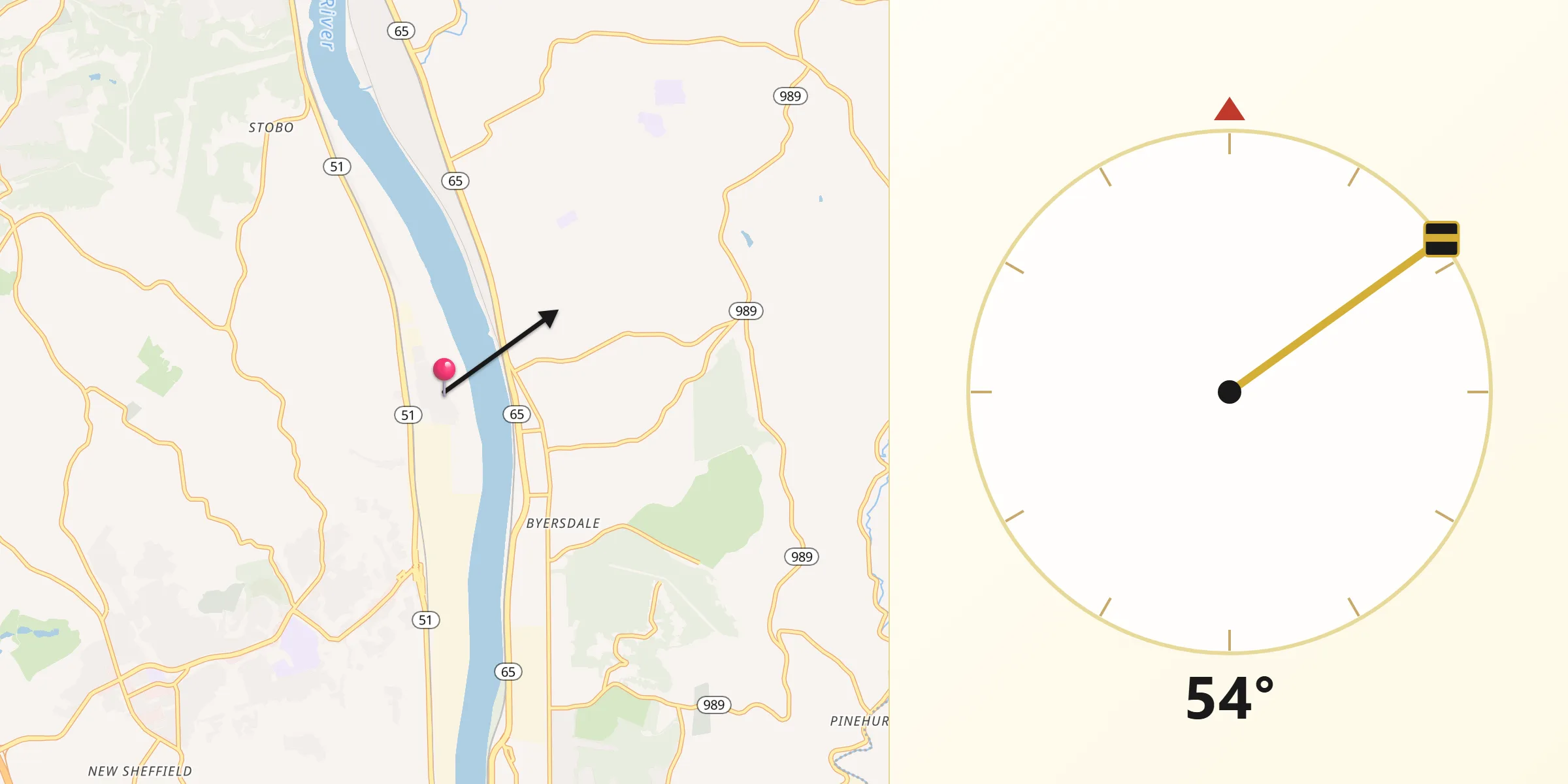 Qibla Direction from Aliquippa