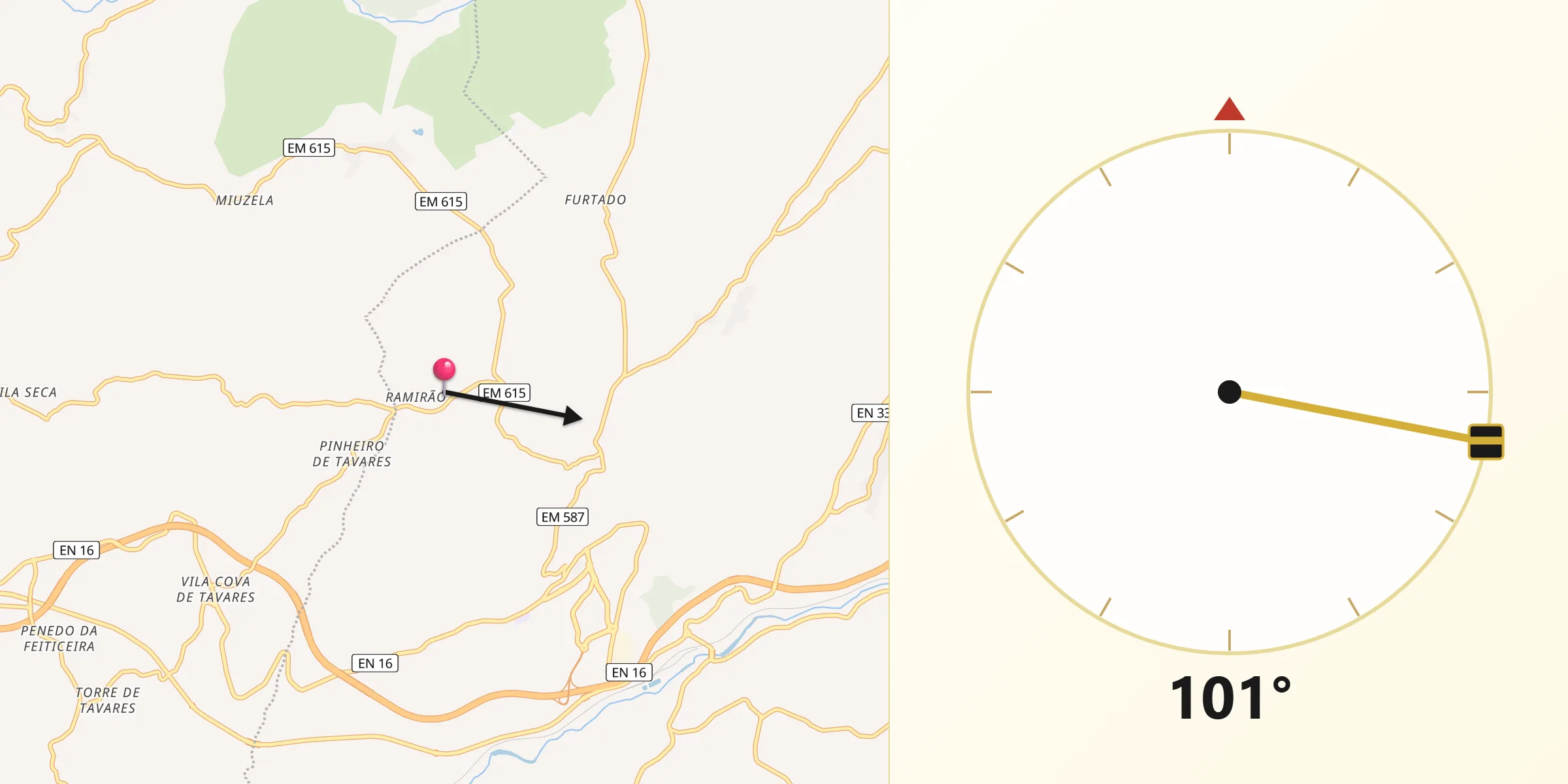 Direção da Qibla a partir de Casal Vasco