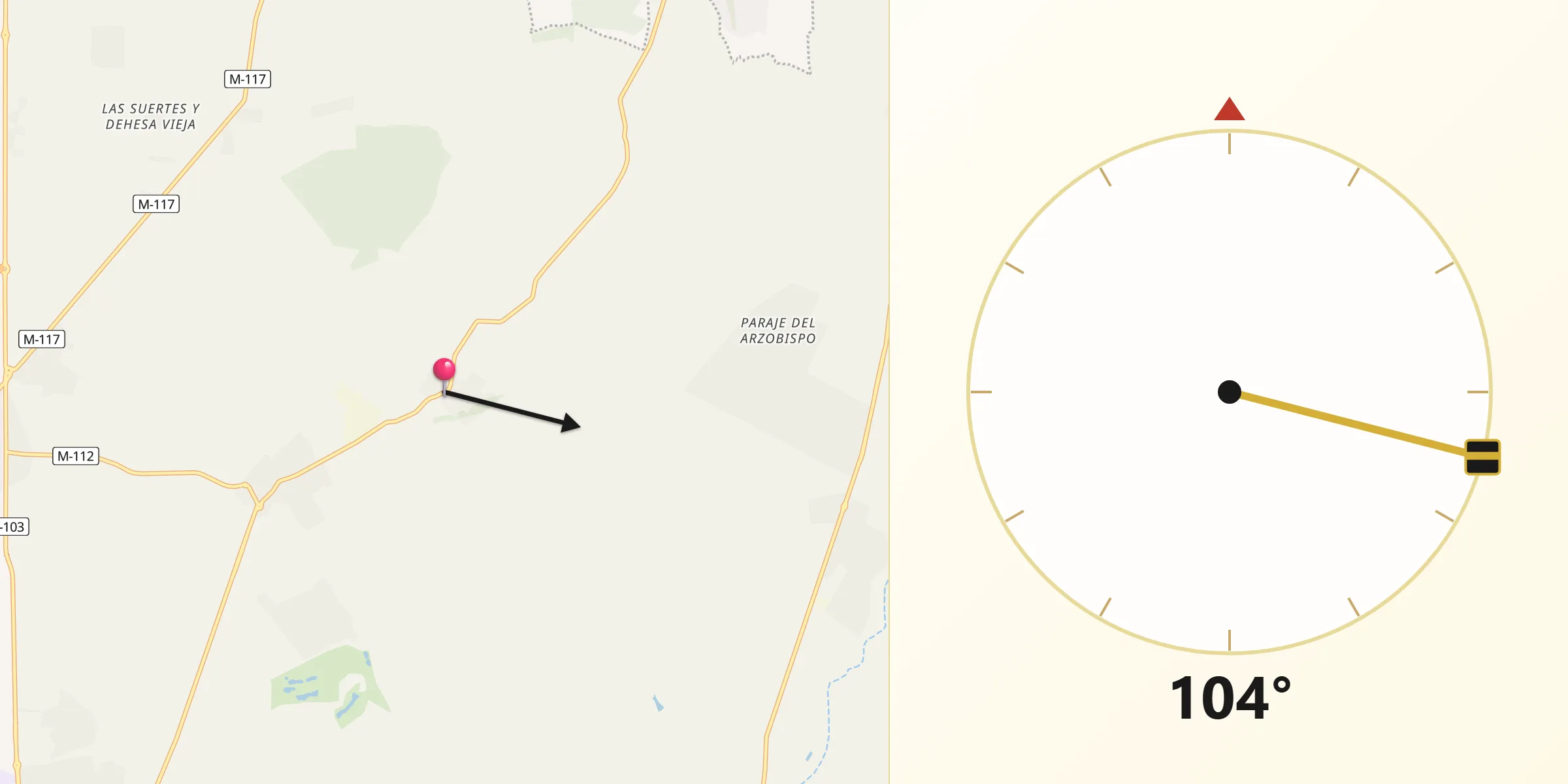 Dirección de la Qibla desde Valdeolmos-Alalpardo