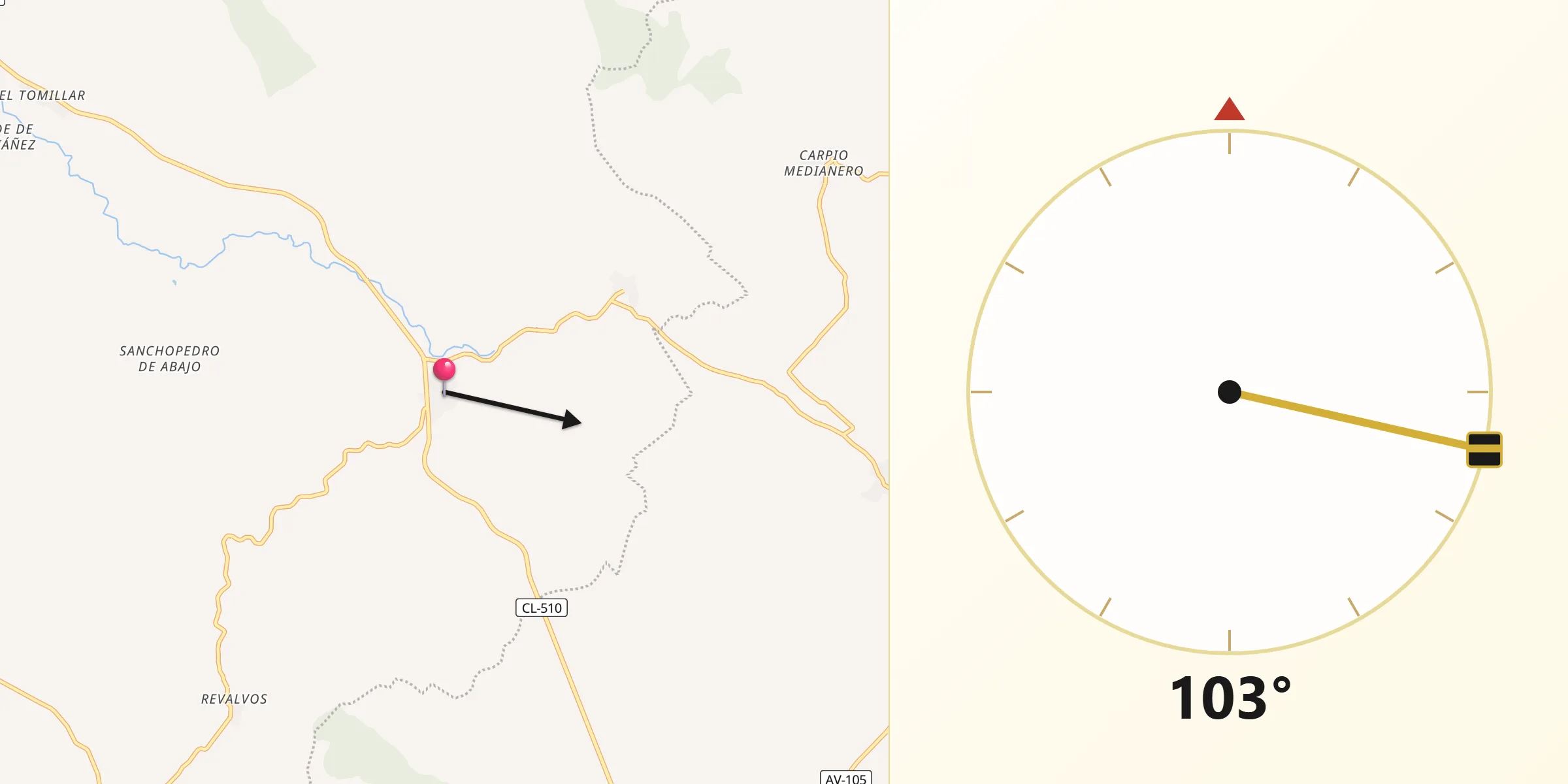 Dirección de la Qibla desde Horcajo Medianero