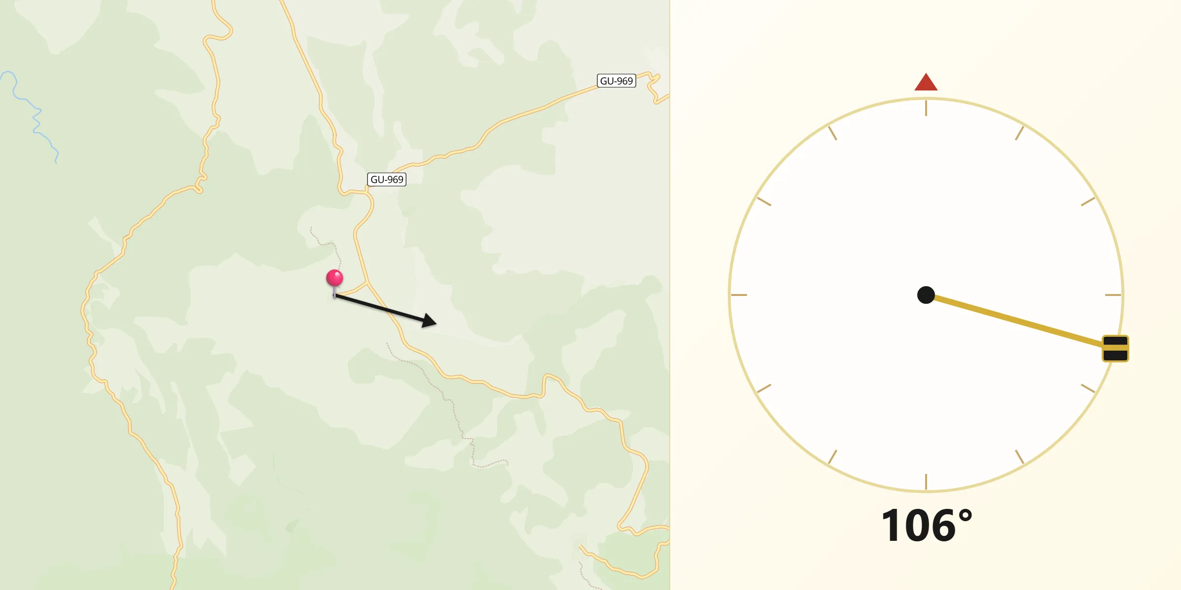 Dirección de la Qibla desde Megina