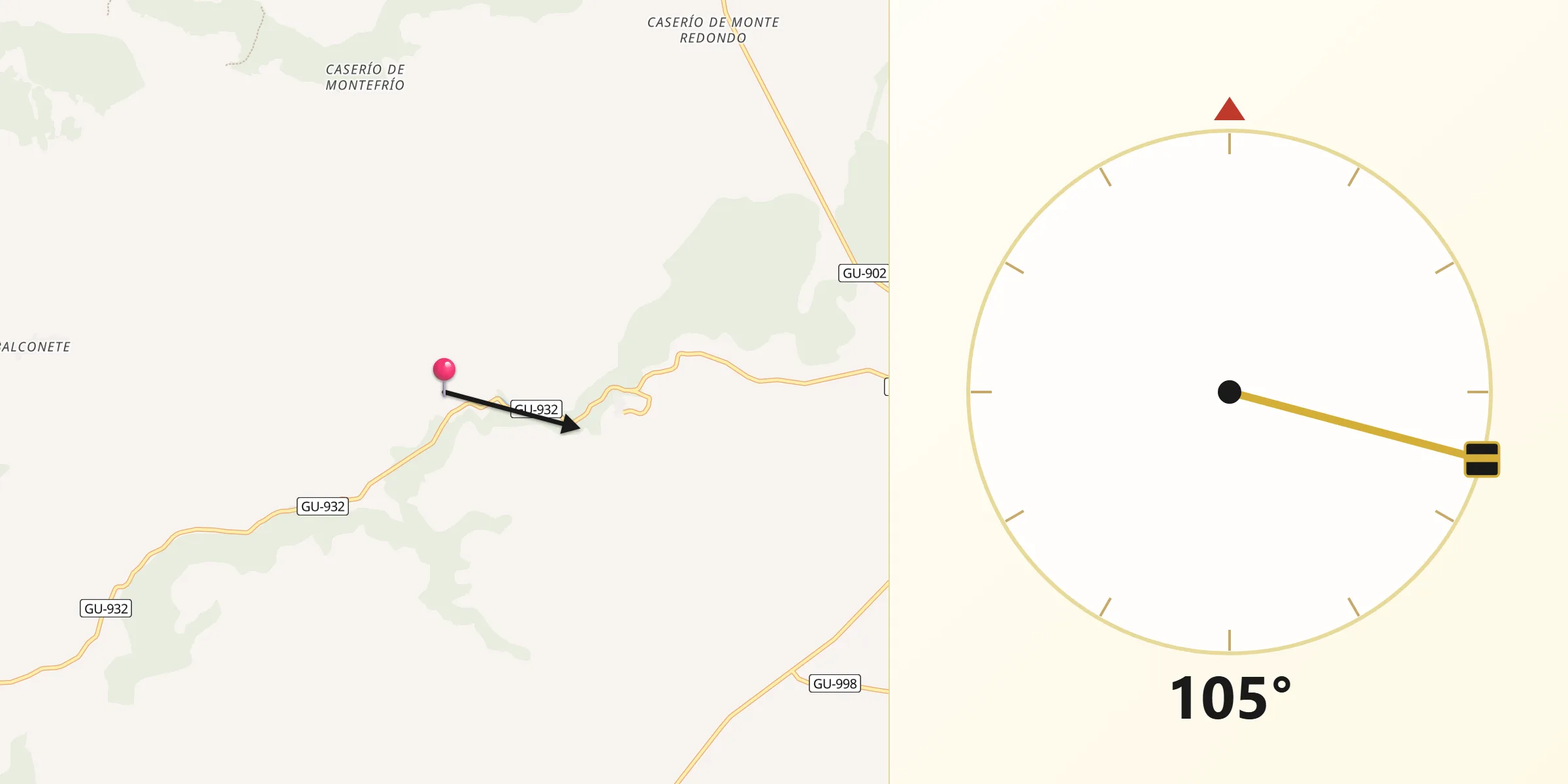 Dirección de la Qibla desde Yélamos de Arriba