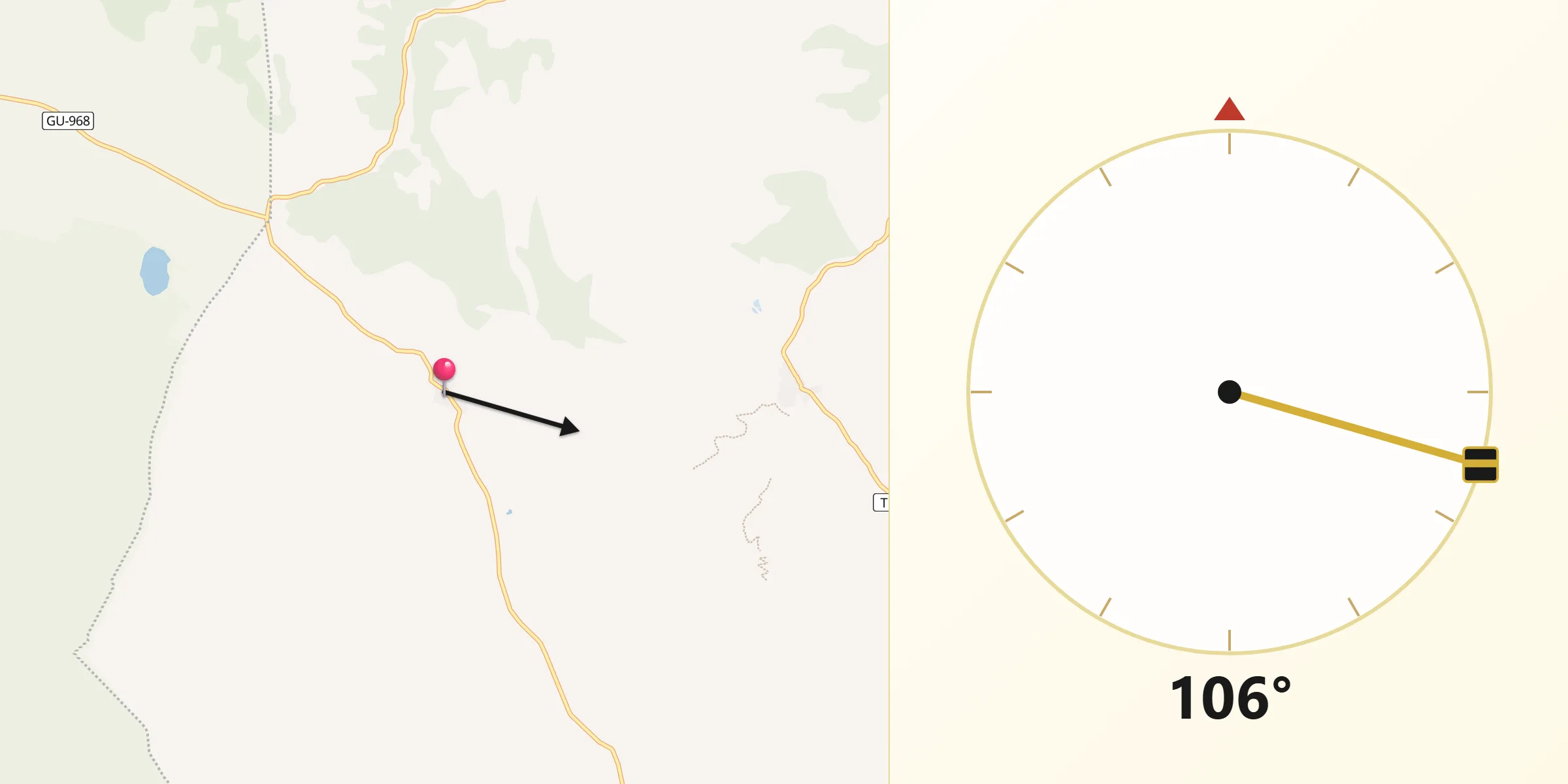 Dirección de la Qibla desde Ródenas