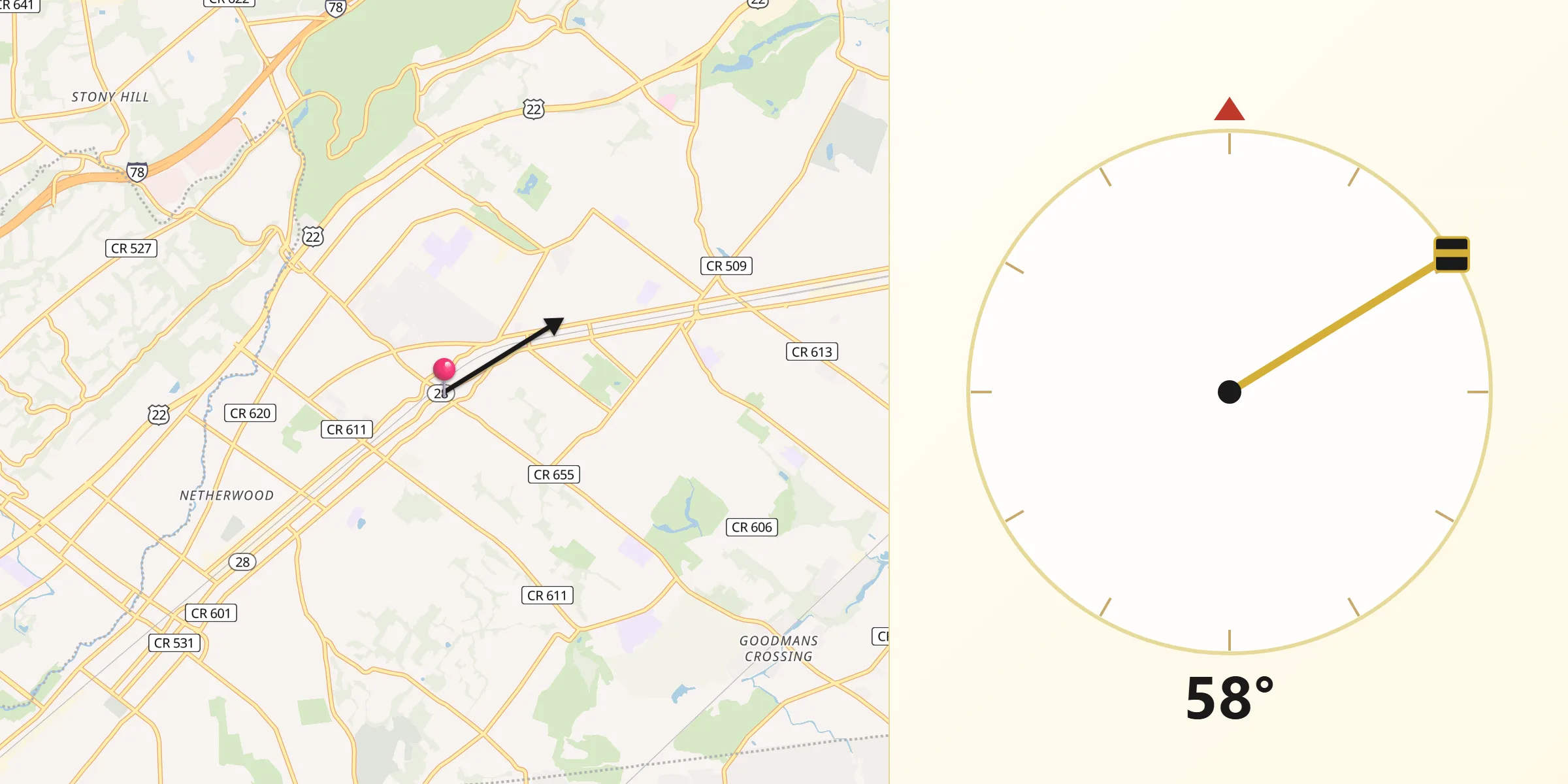 Qibla Direction from Fanwood
