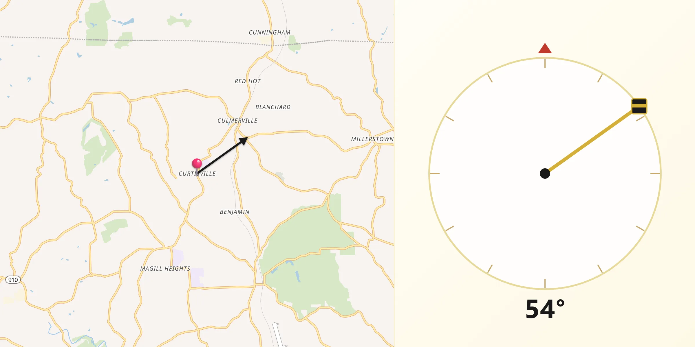 Qibla Direction from Curtisville