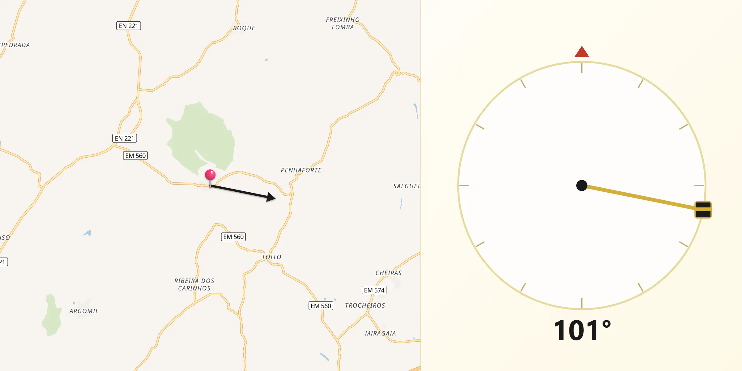 Direção da Qibla a partir de Pomares