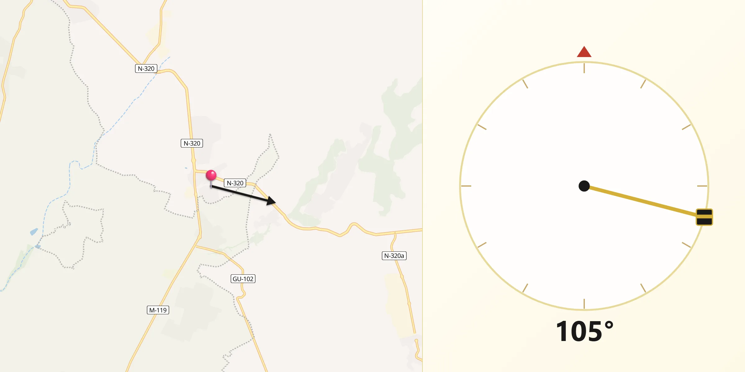 Dirección de la Qibla desde Torrejón del Rey
