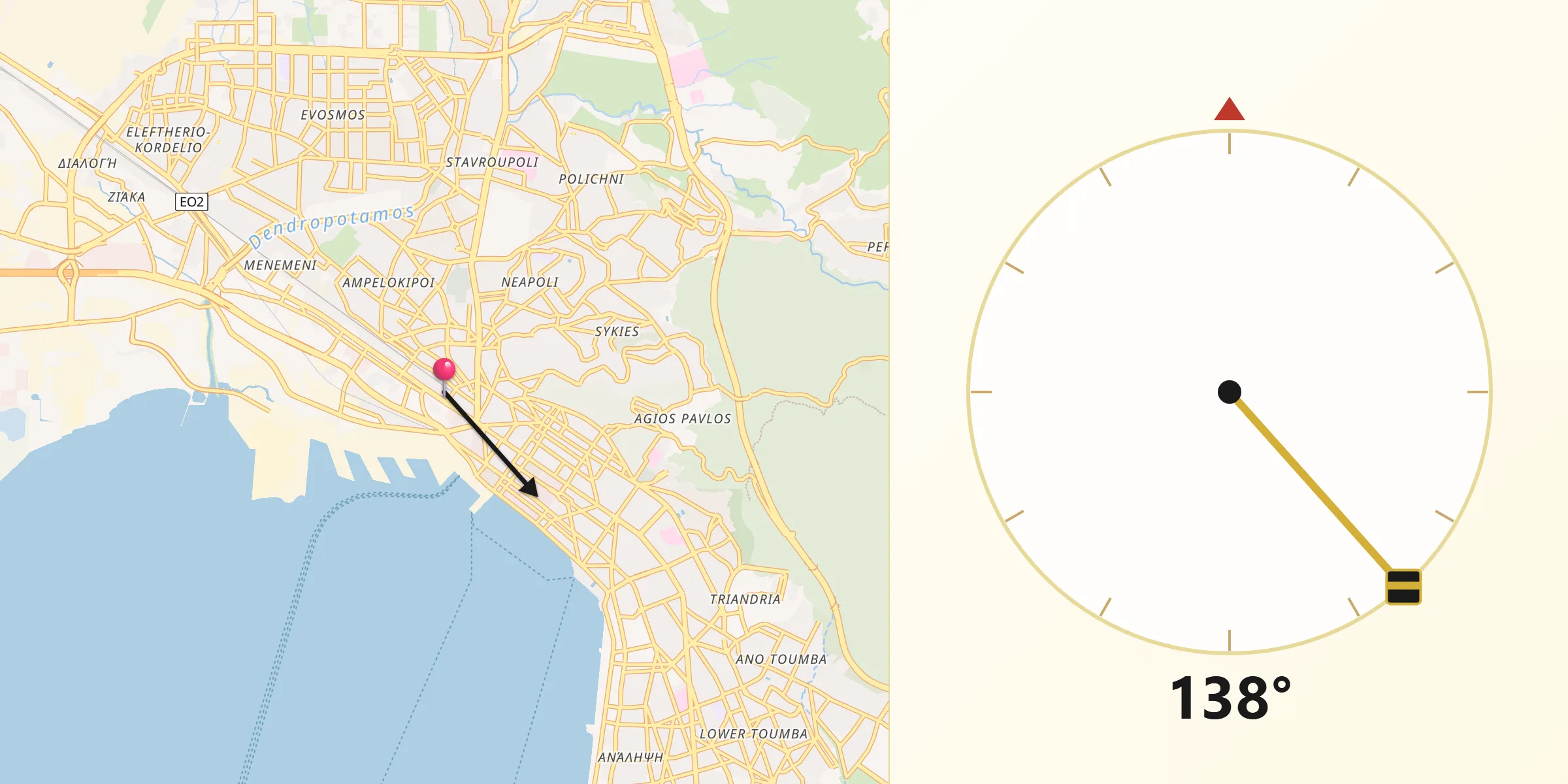 Direction vers la Qibla depuis Thessalonique
