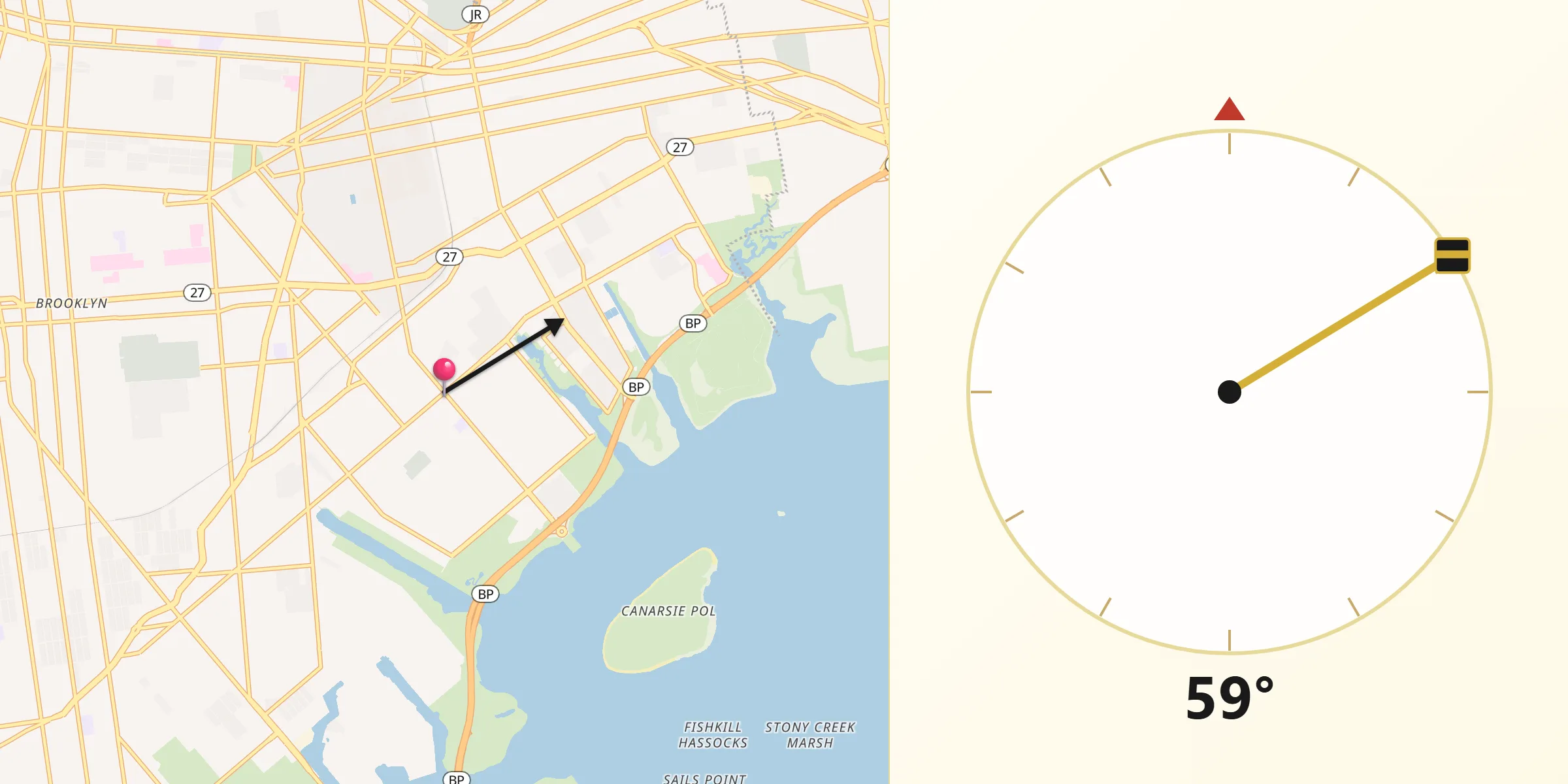 Qibla Direction from Canarsie