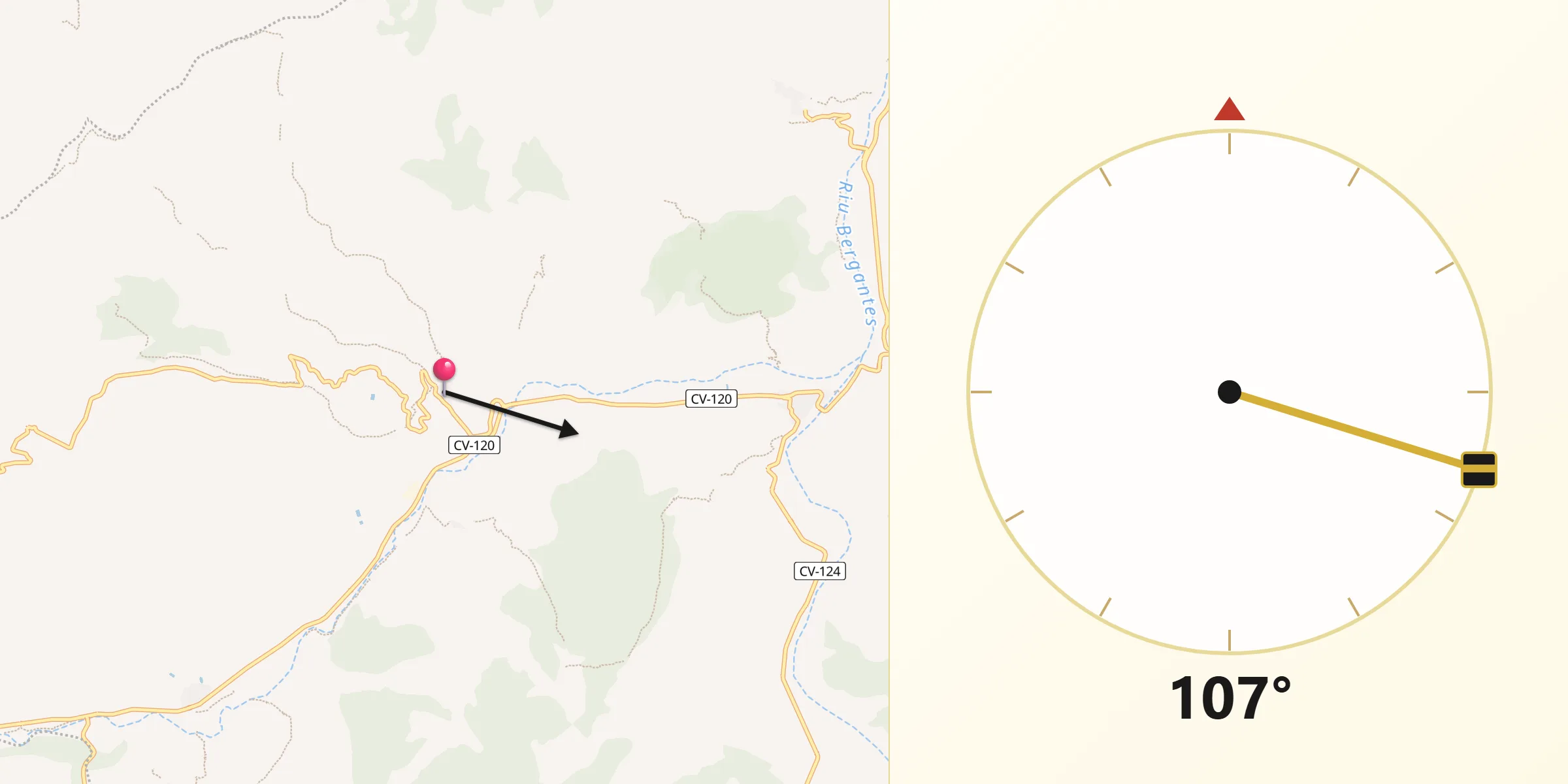 Dirección de la Qibla desde Todolella