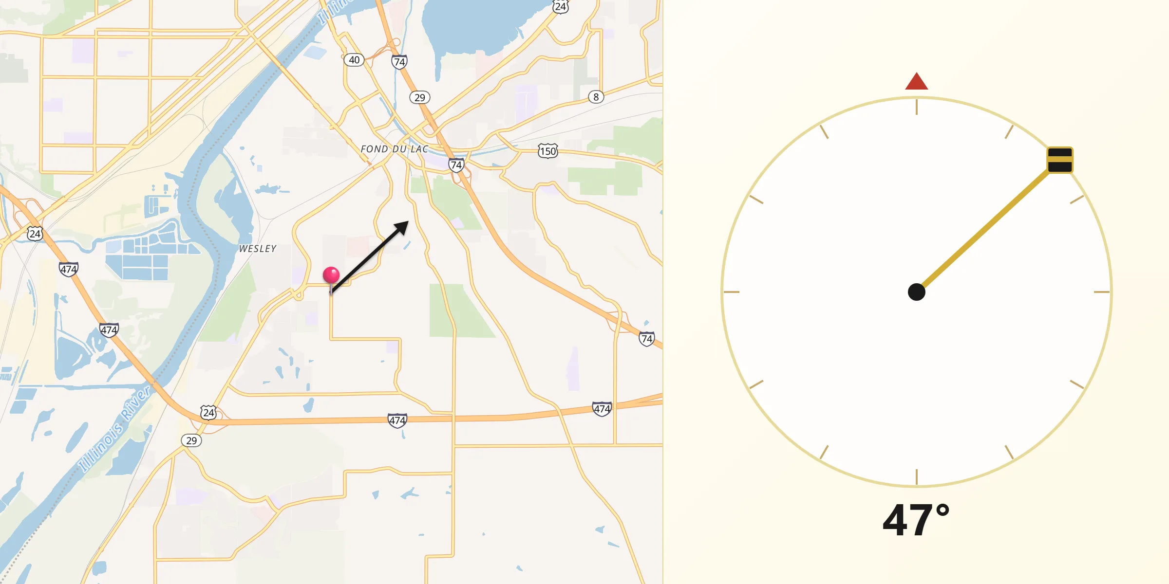 Qibla Direction from Creve Coeur
