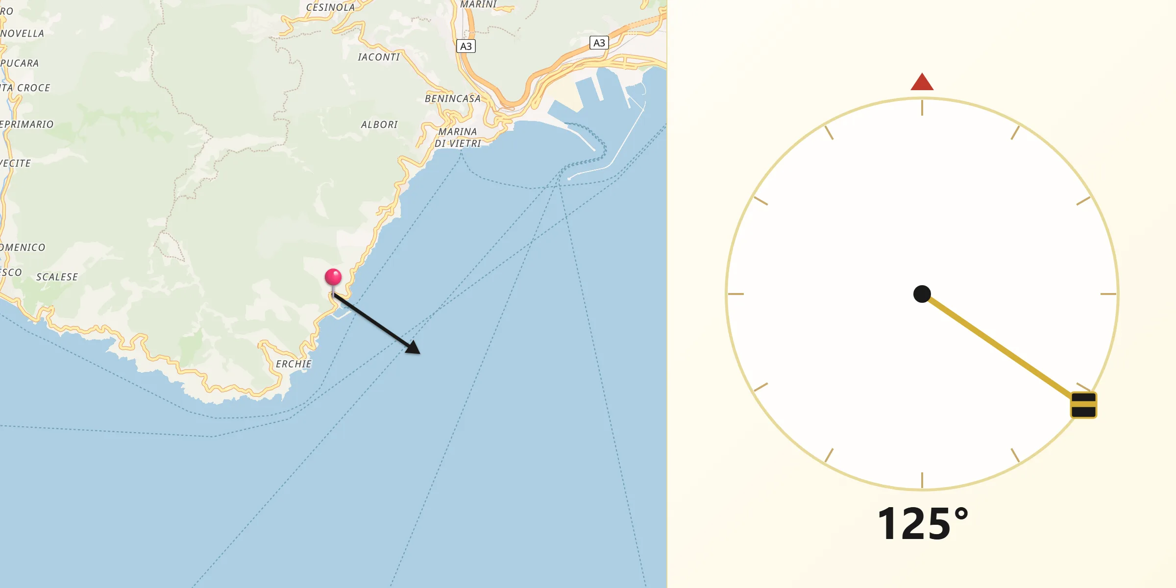 Direzione della Qibla da Cetara
