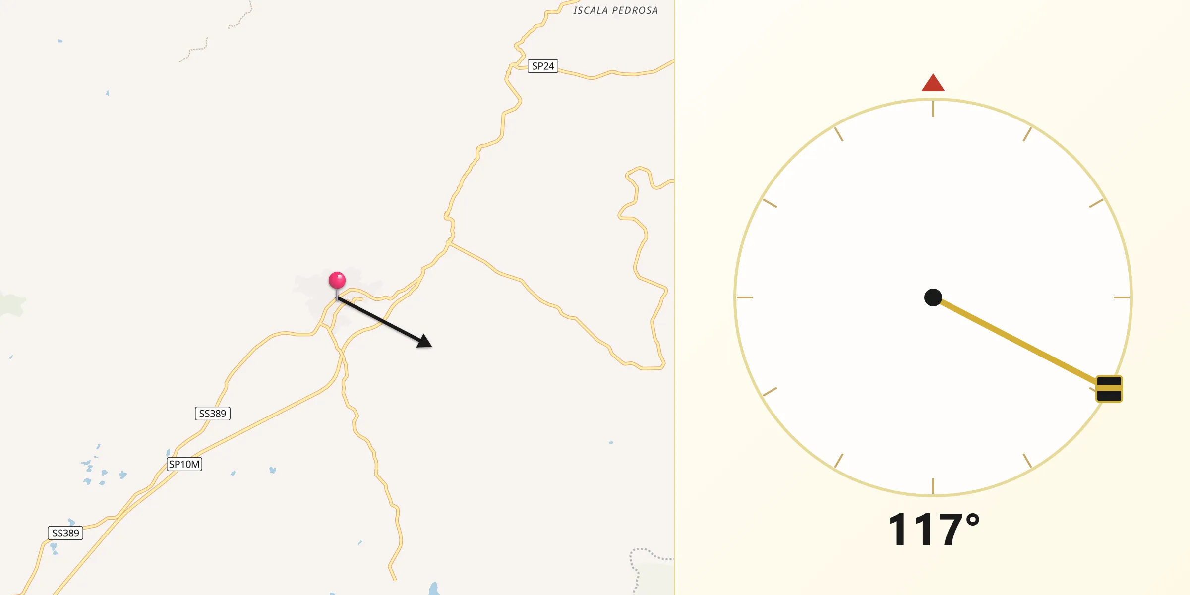 Direzione della Qibla da Alà dei Sardi