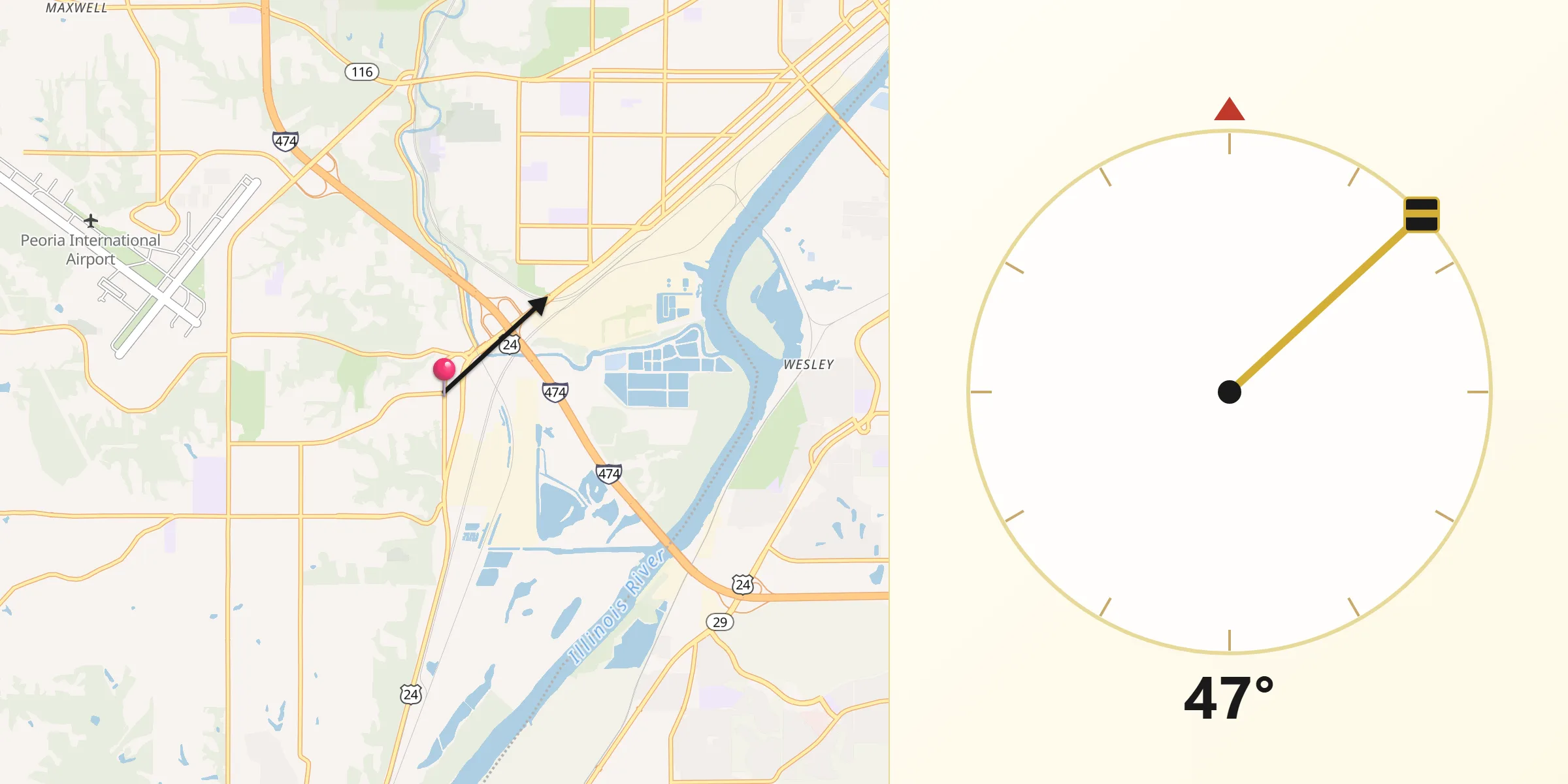 Qibla Direction from Bartonville