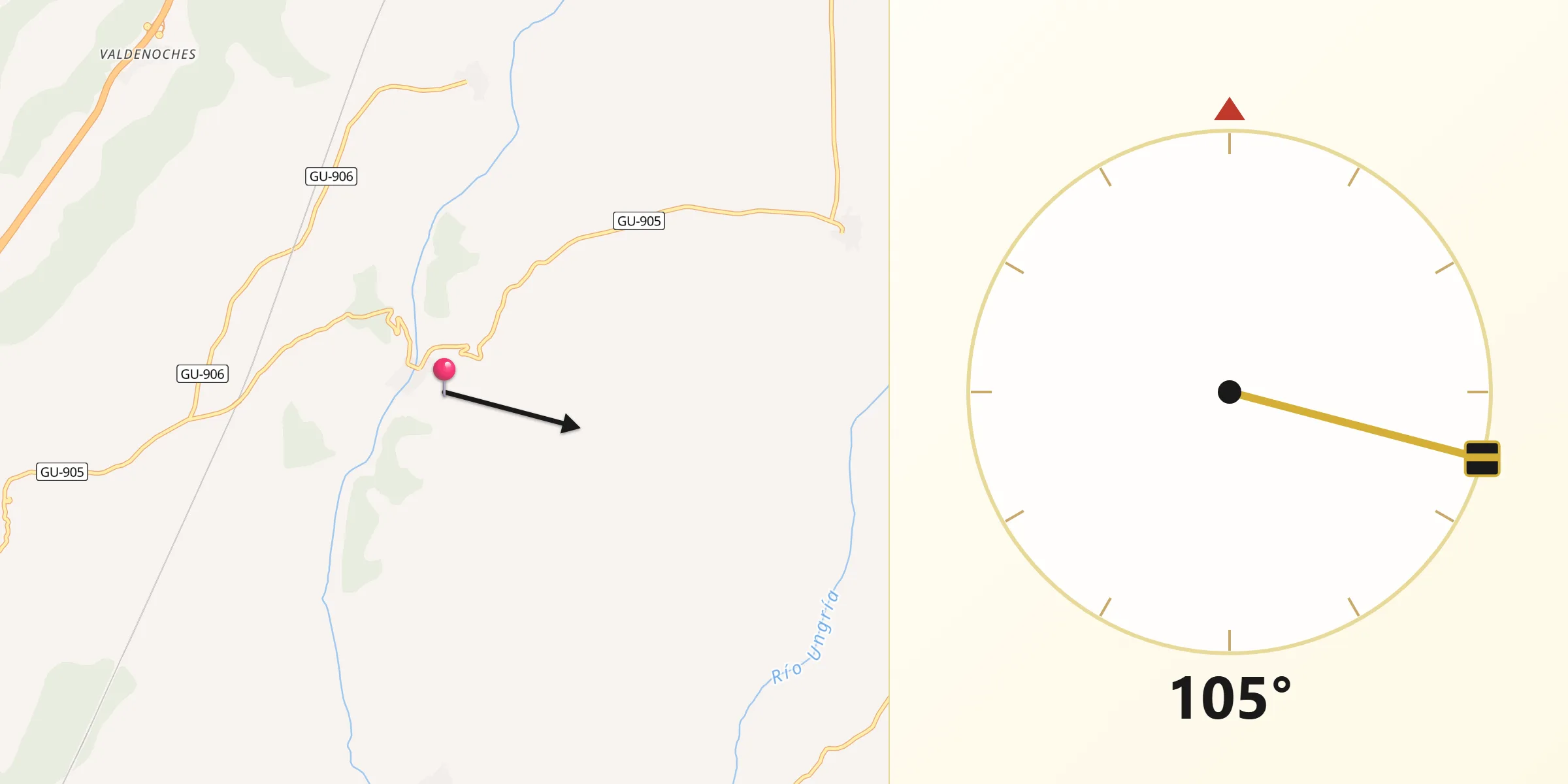 Dirección de la Qibla desde Centenera