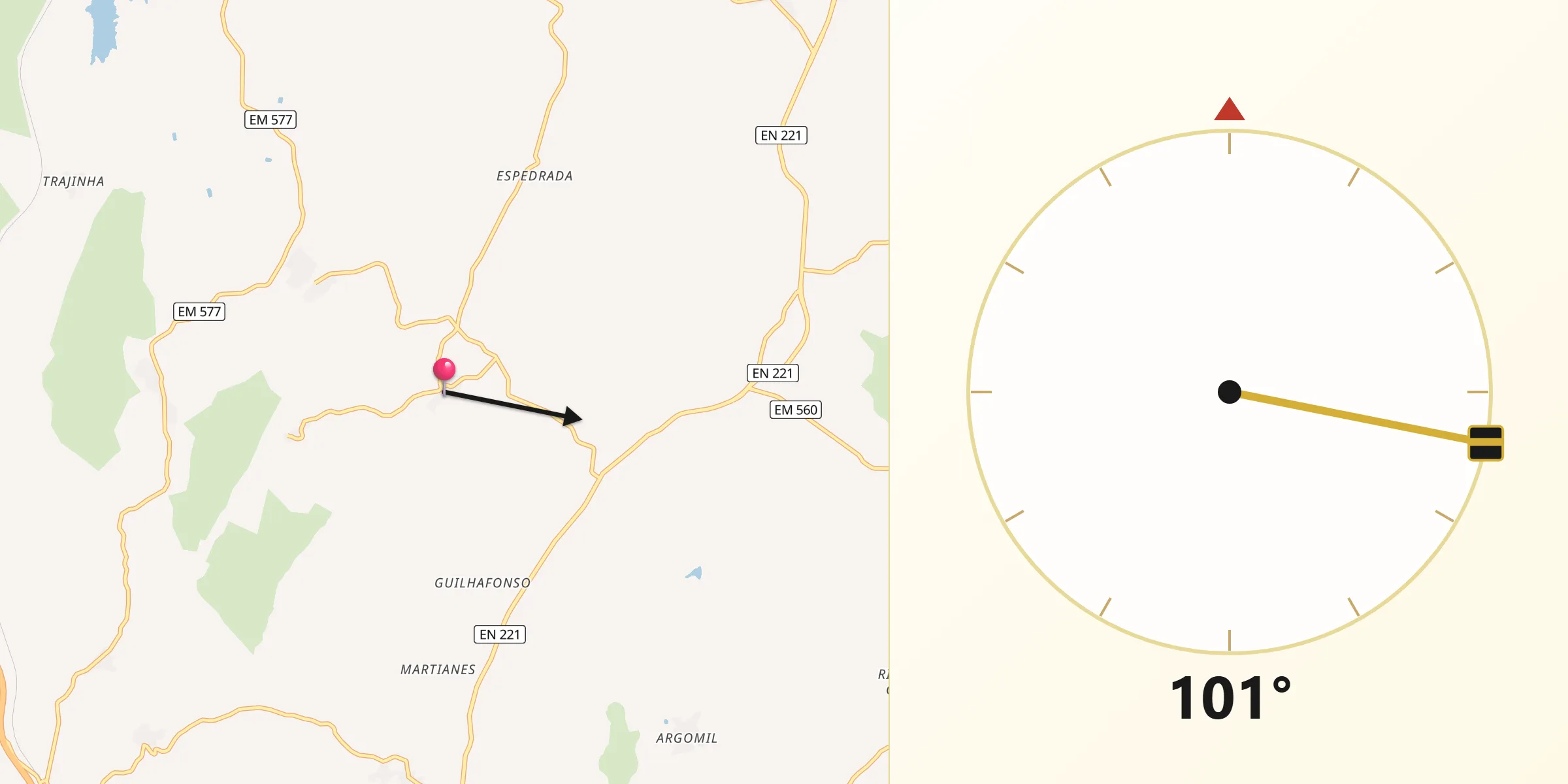 Direção da Qibla a partir de Codesseiro