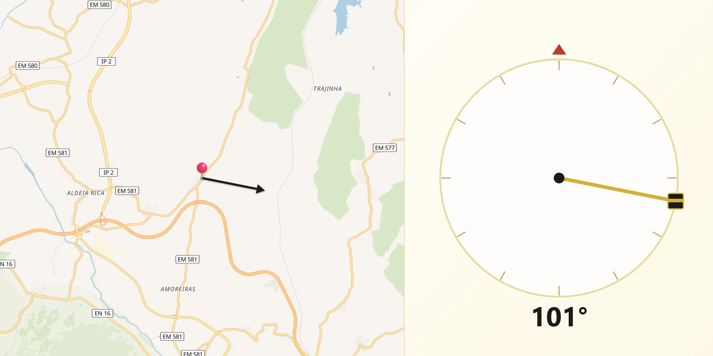 Direção da Qibla a partir de Velosa