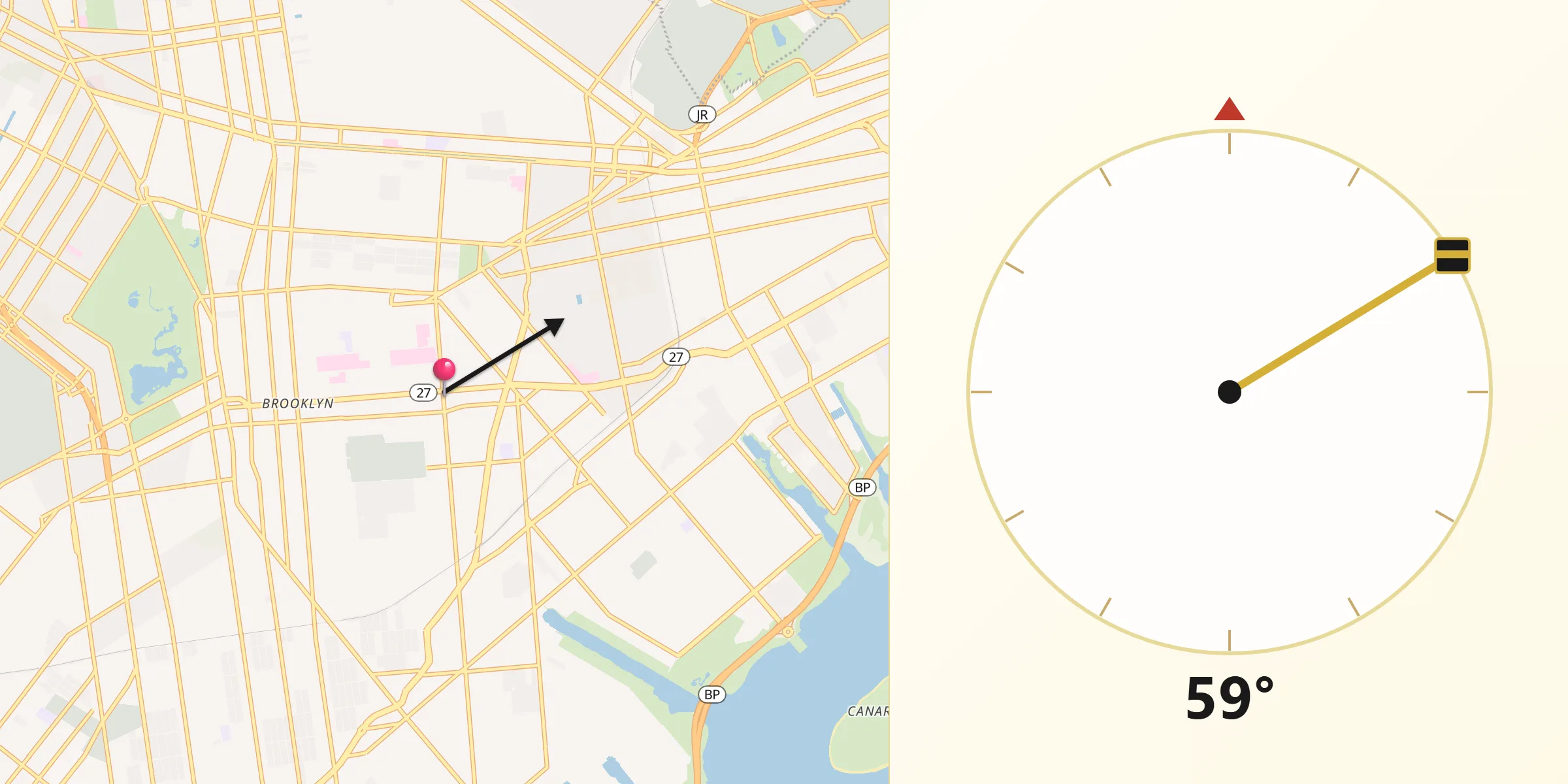 Dirección de la Qibla desde East Flatbush
