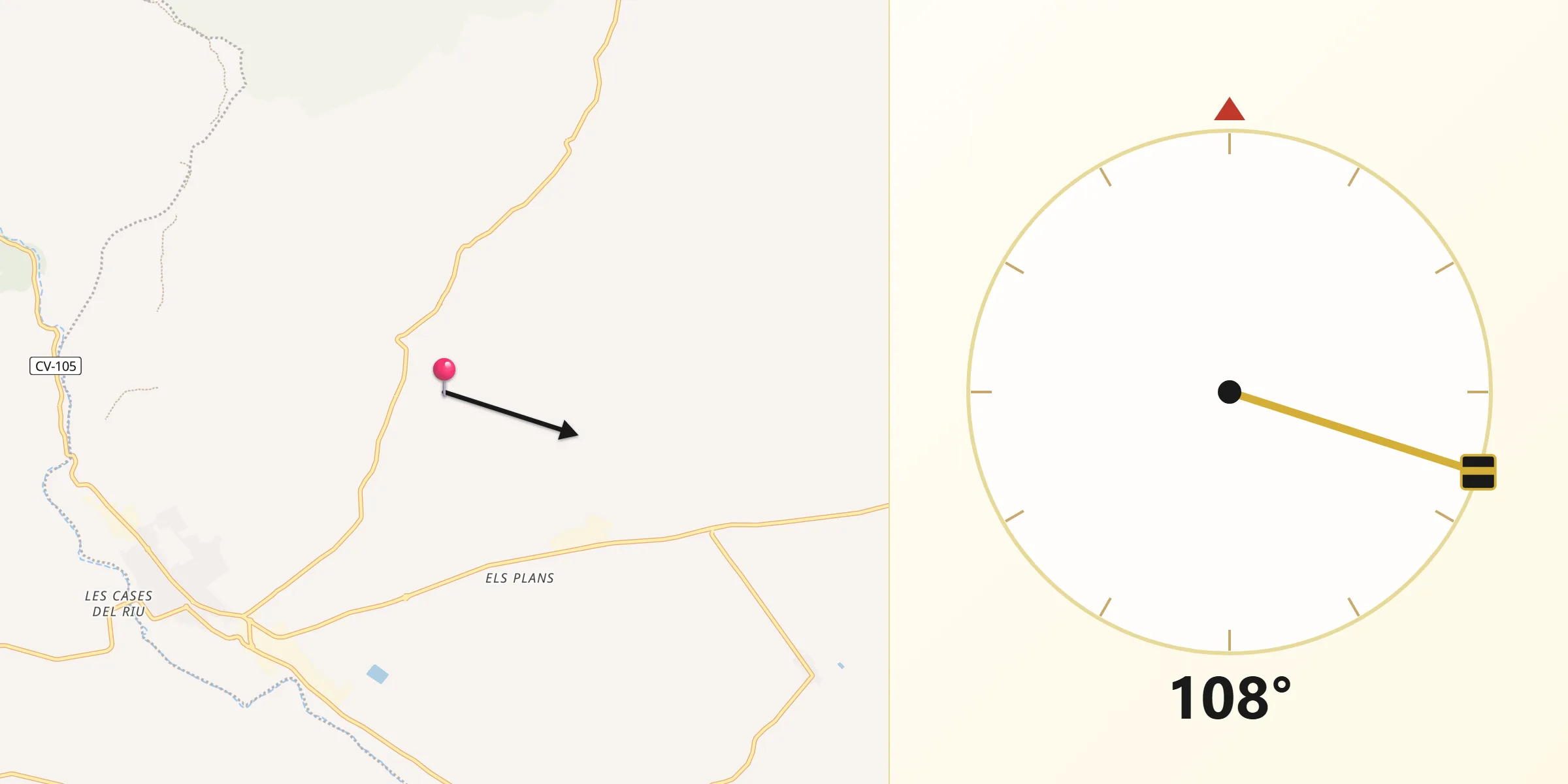 Dirección de la Qibla desde Sénia