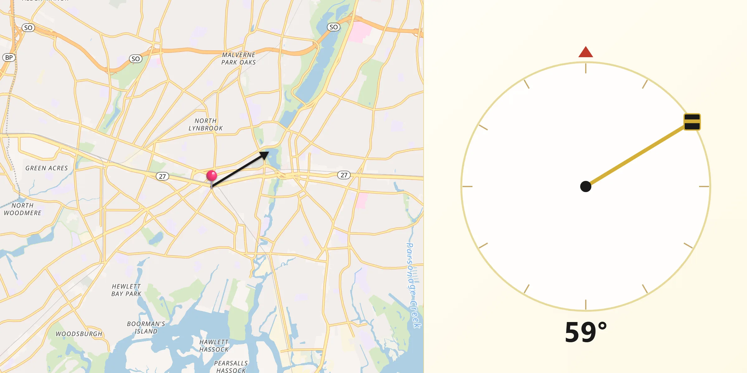 Qibla Direction from Lynbrook