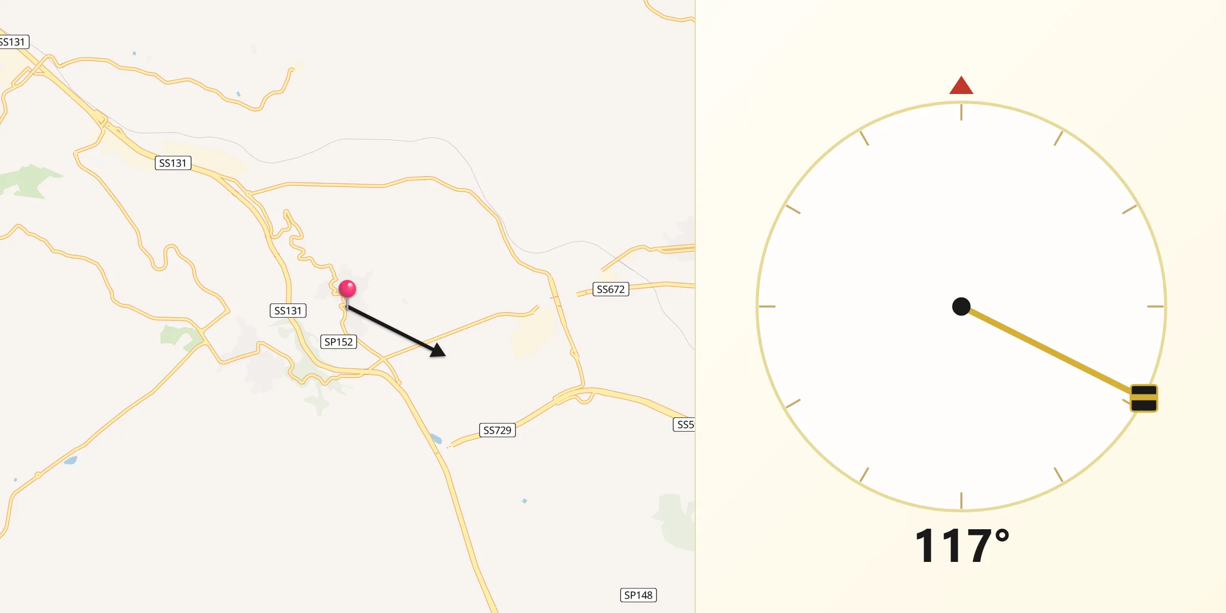 Direzione della Qibla da Codrongianos