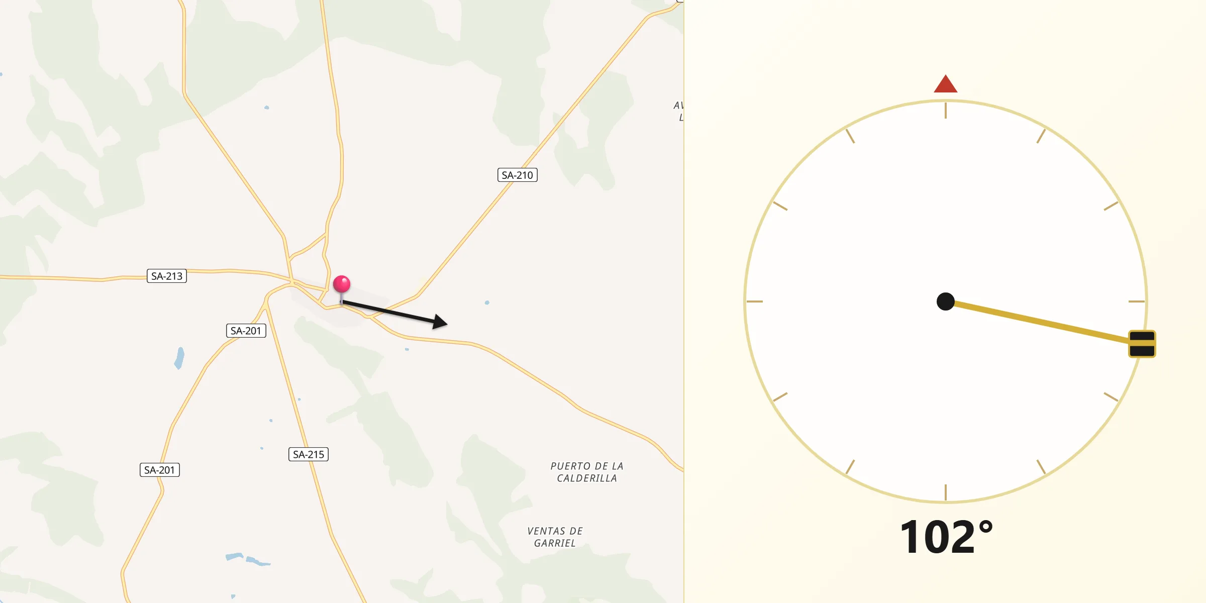 Dirección de la Qibla desde Tamames