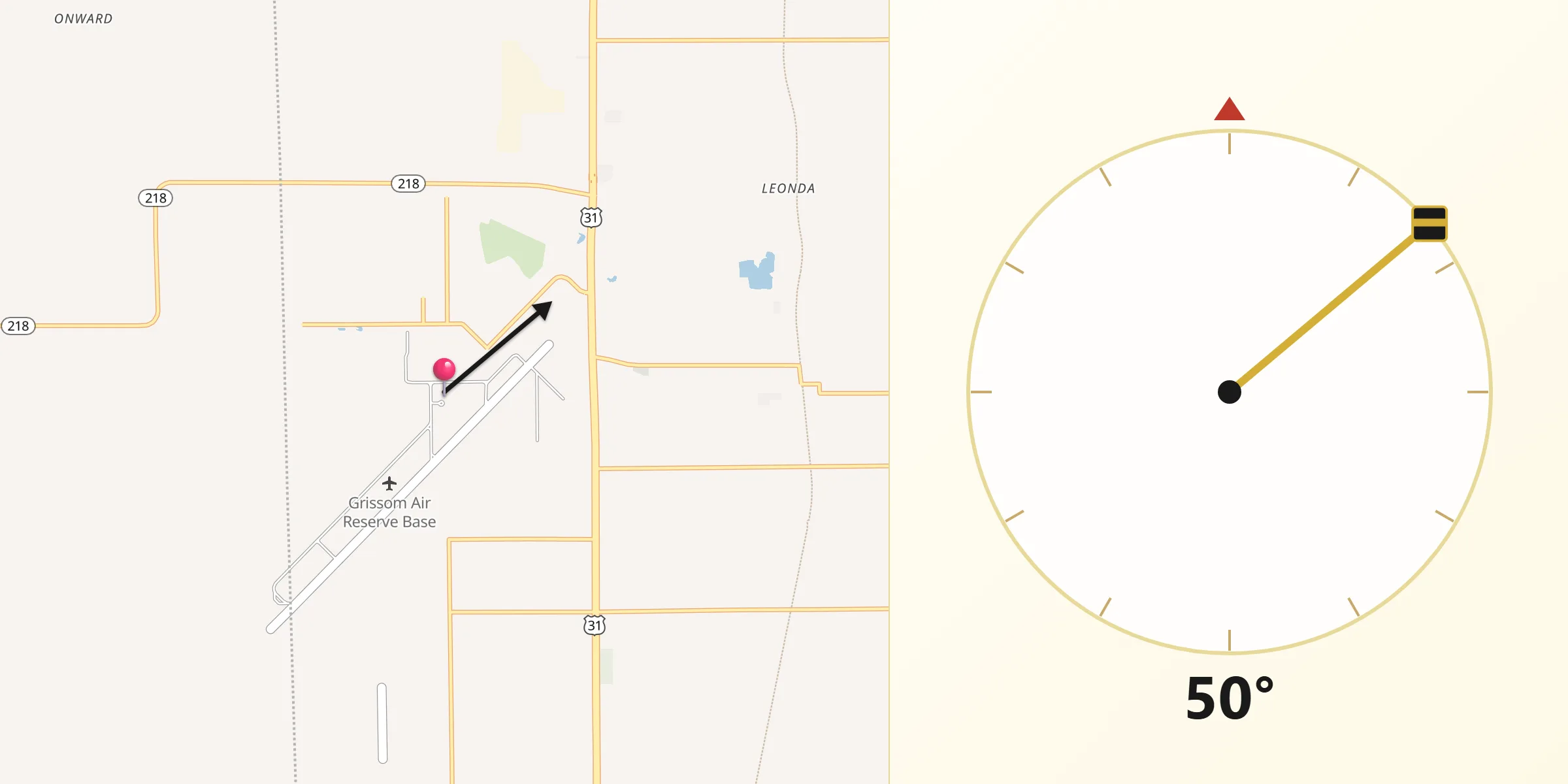 Qibla Direction from Grissom Air Force Base