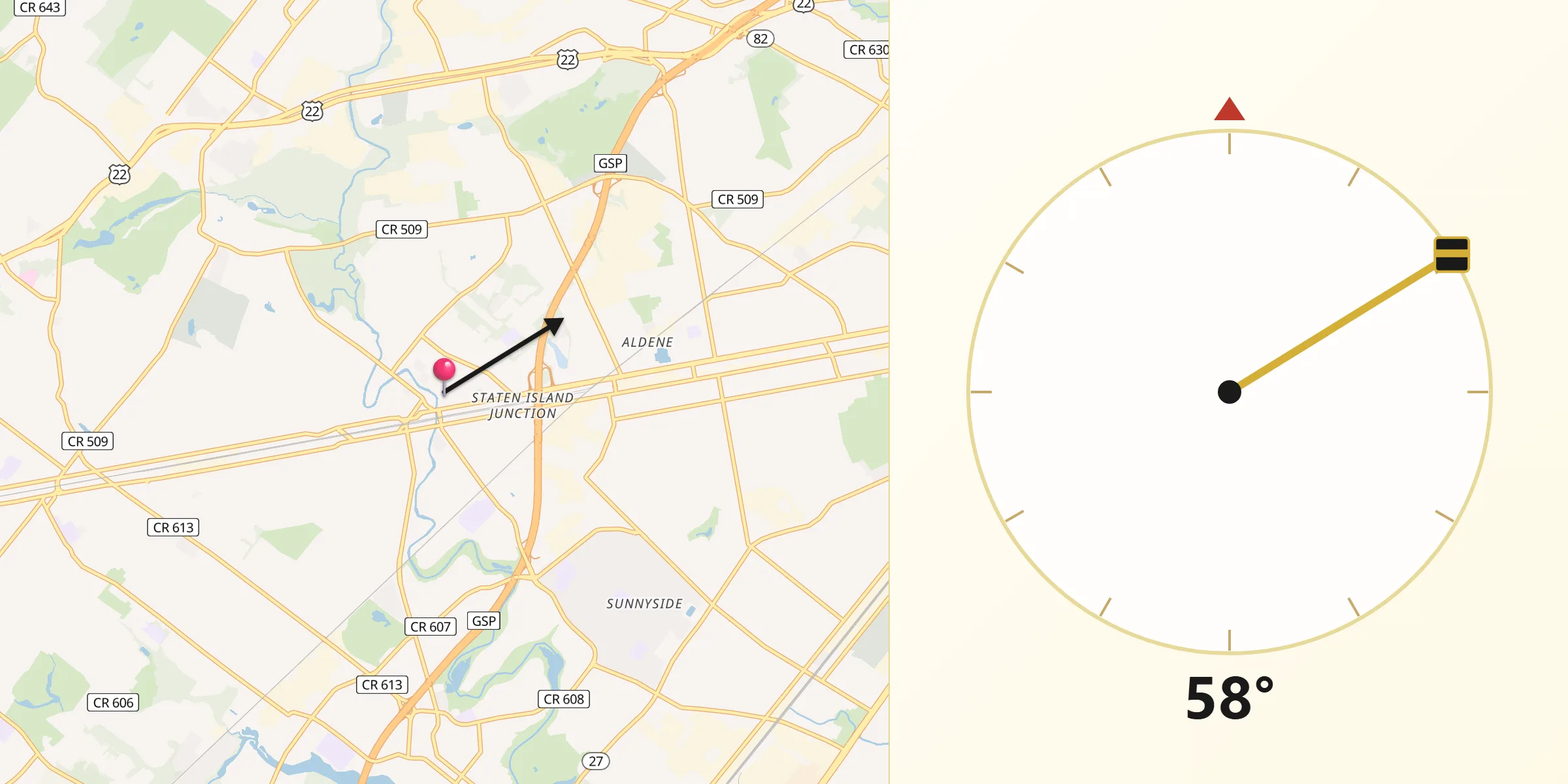 Qibla Direction from Cranford