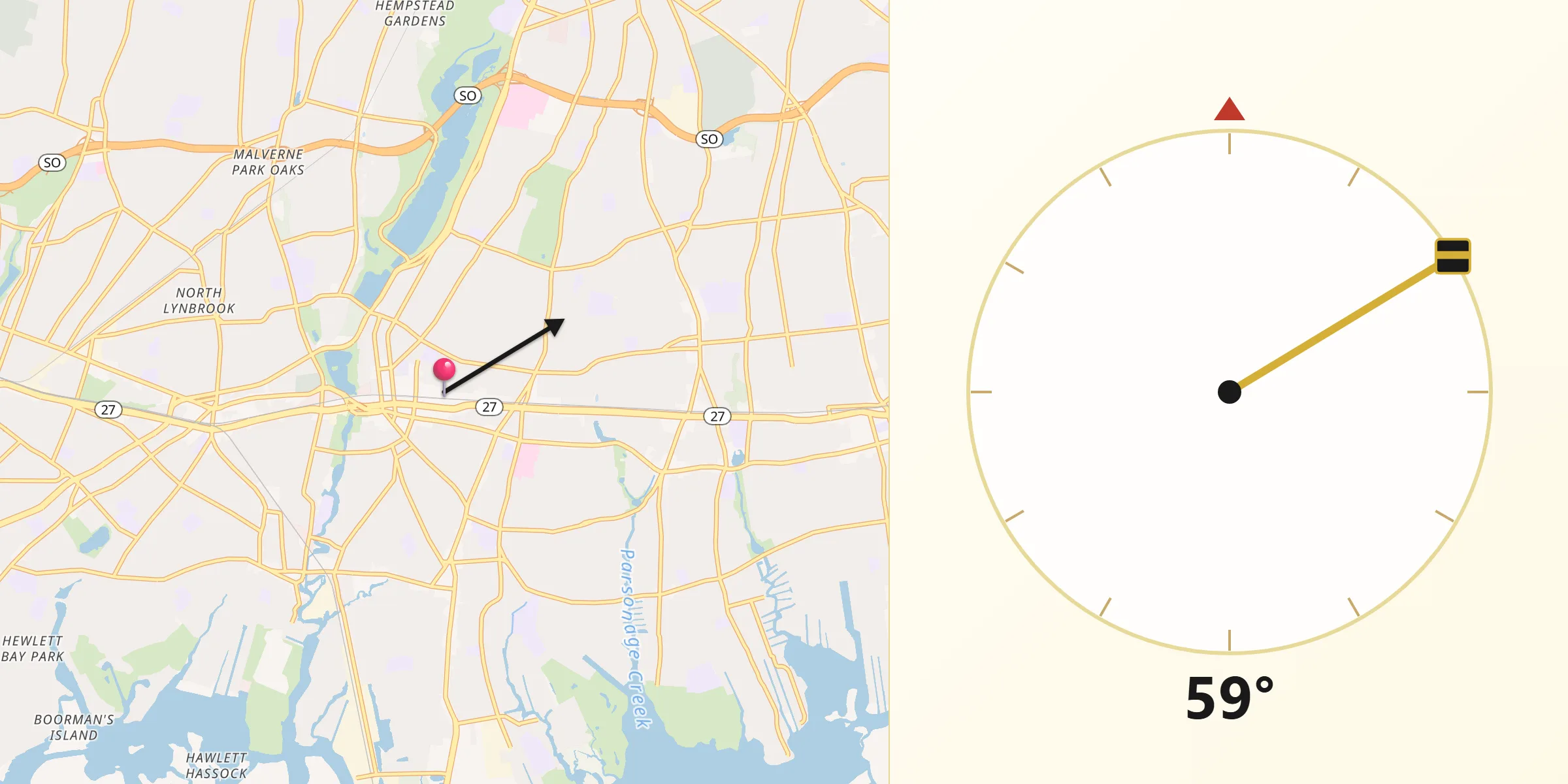 Qibla Direction from Rockville Centre