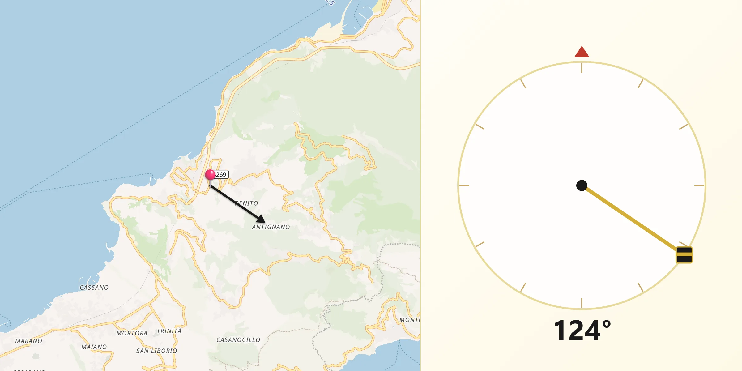 Direzione della Qibla da Vico Equense