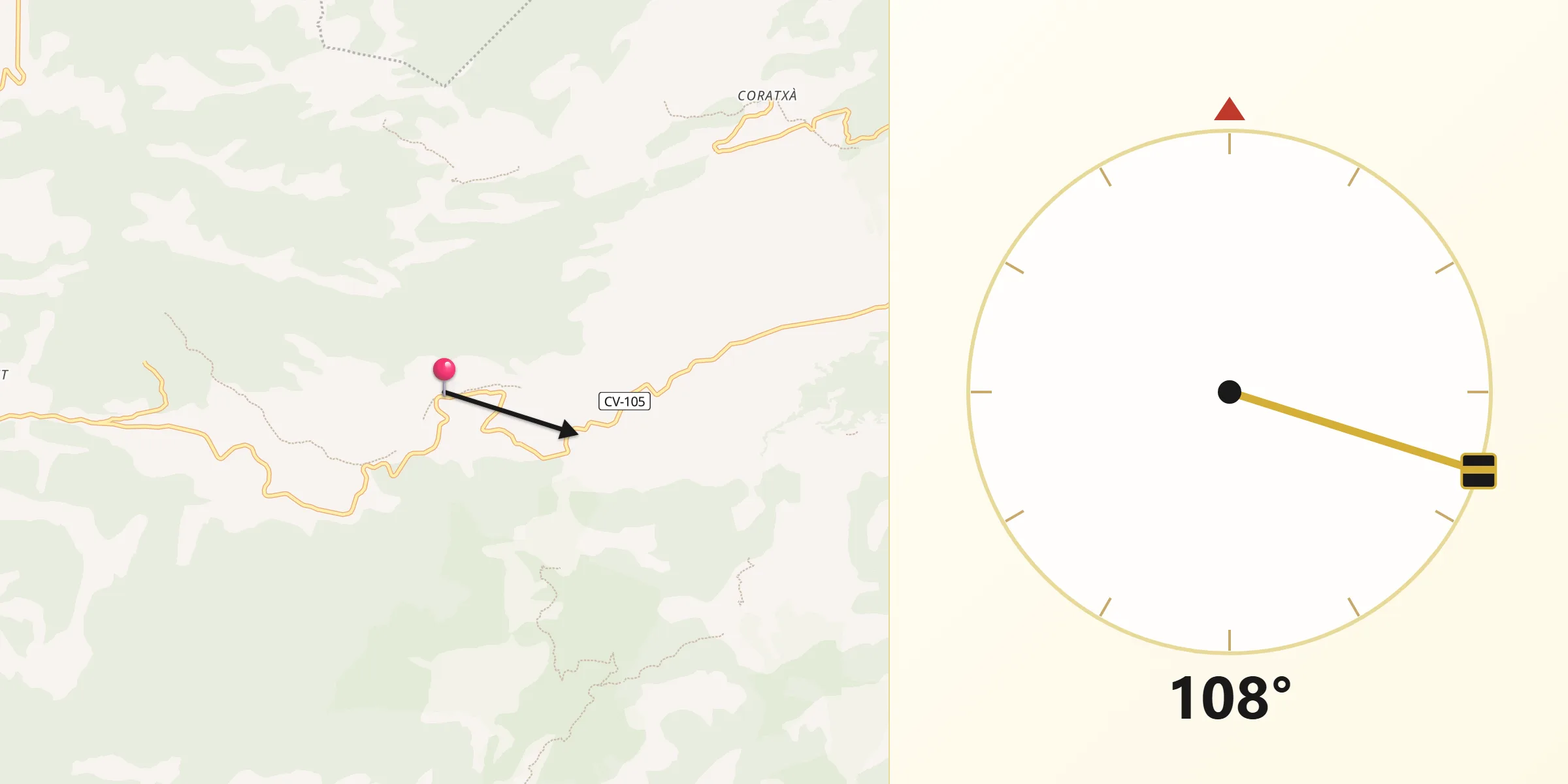 Dirección de la Qibla desde Castell de Cabres