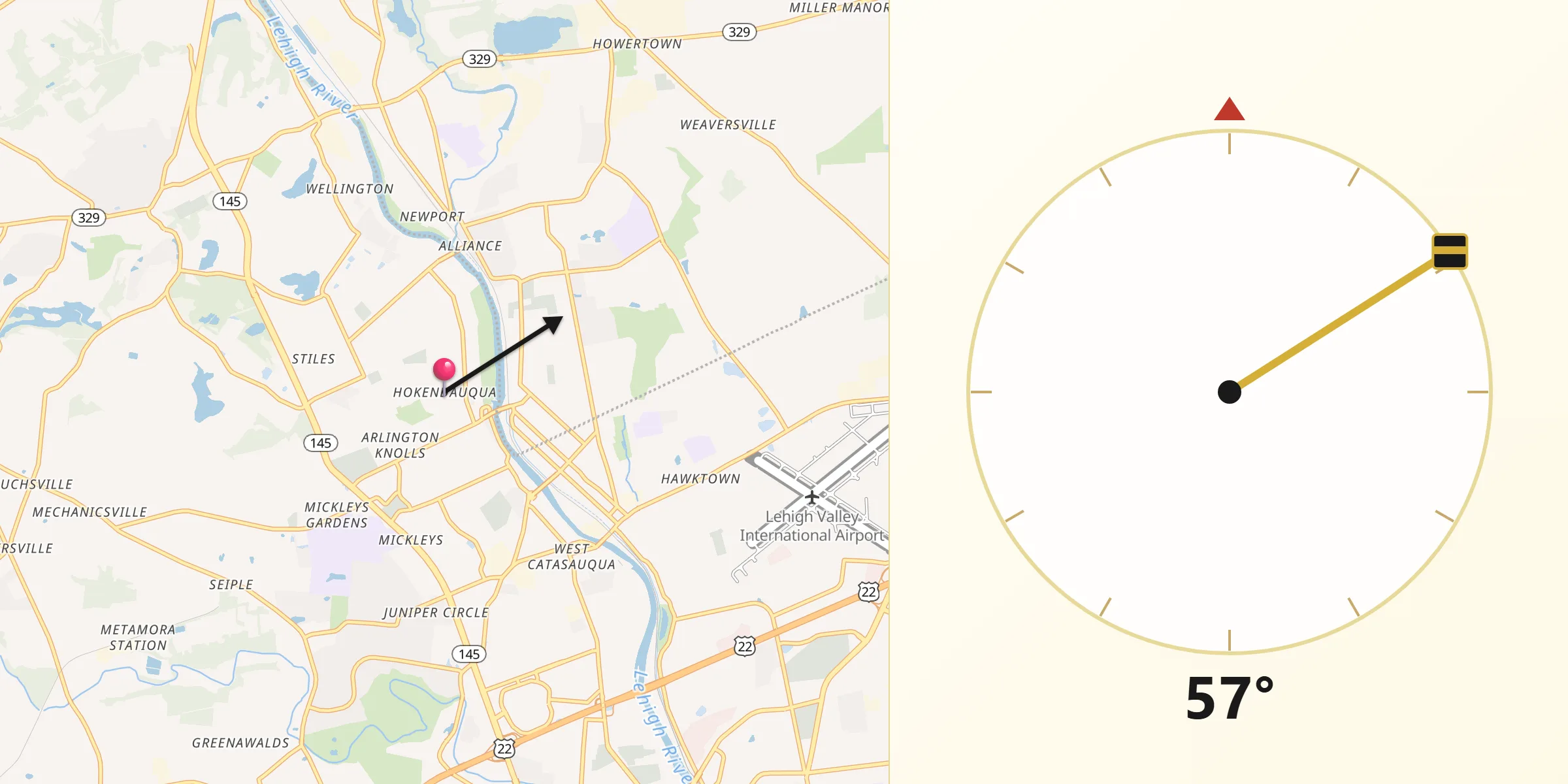 Qibla Direction from Hokendauqua