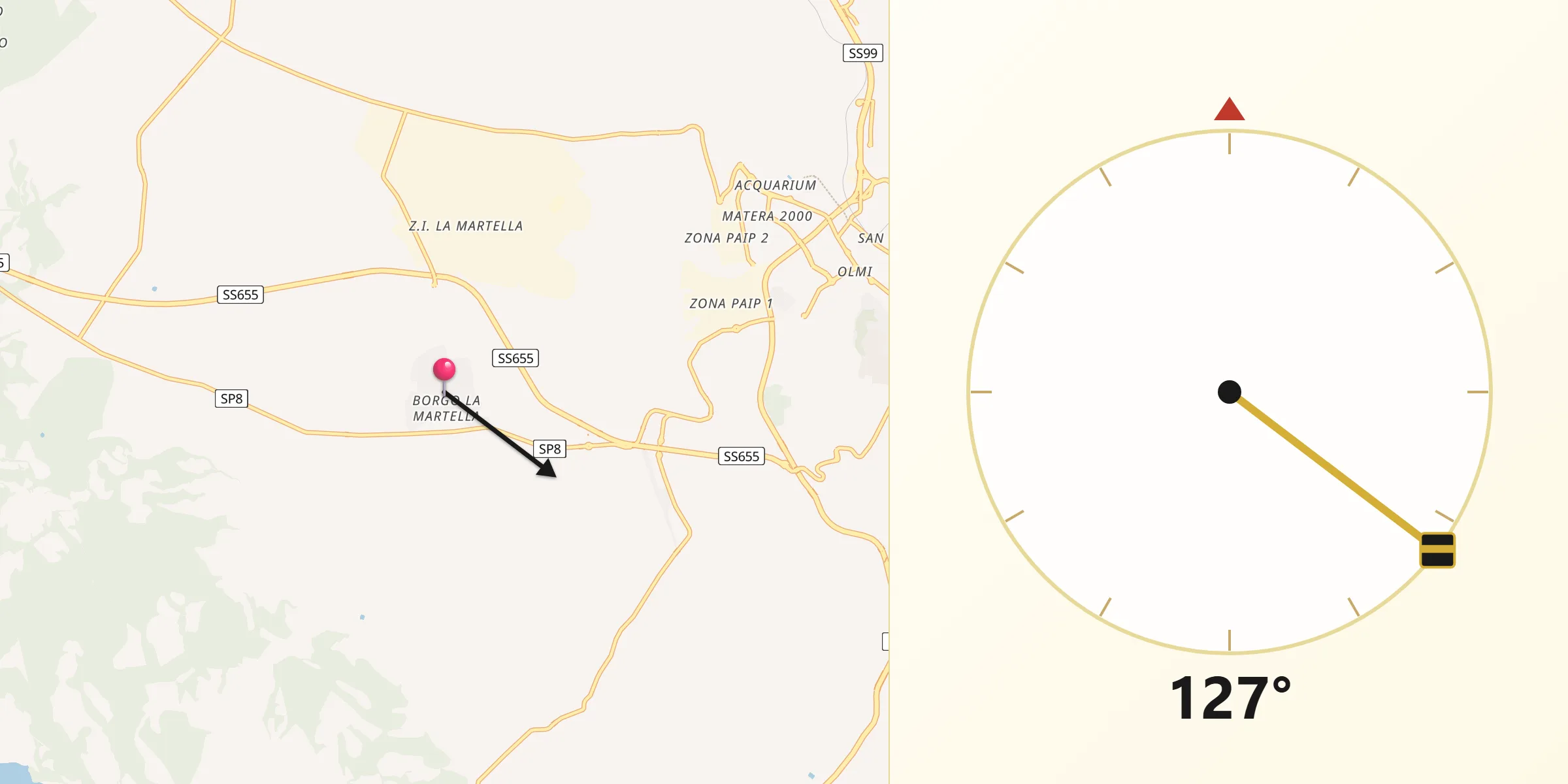 Direzione della Qibla da La Martella