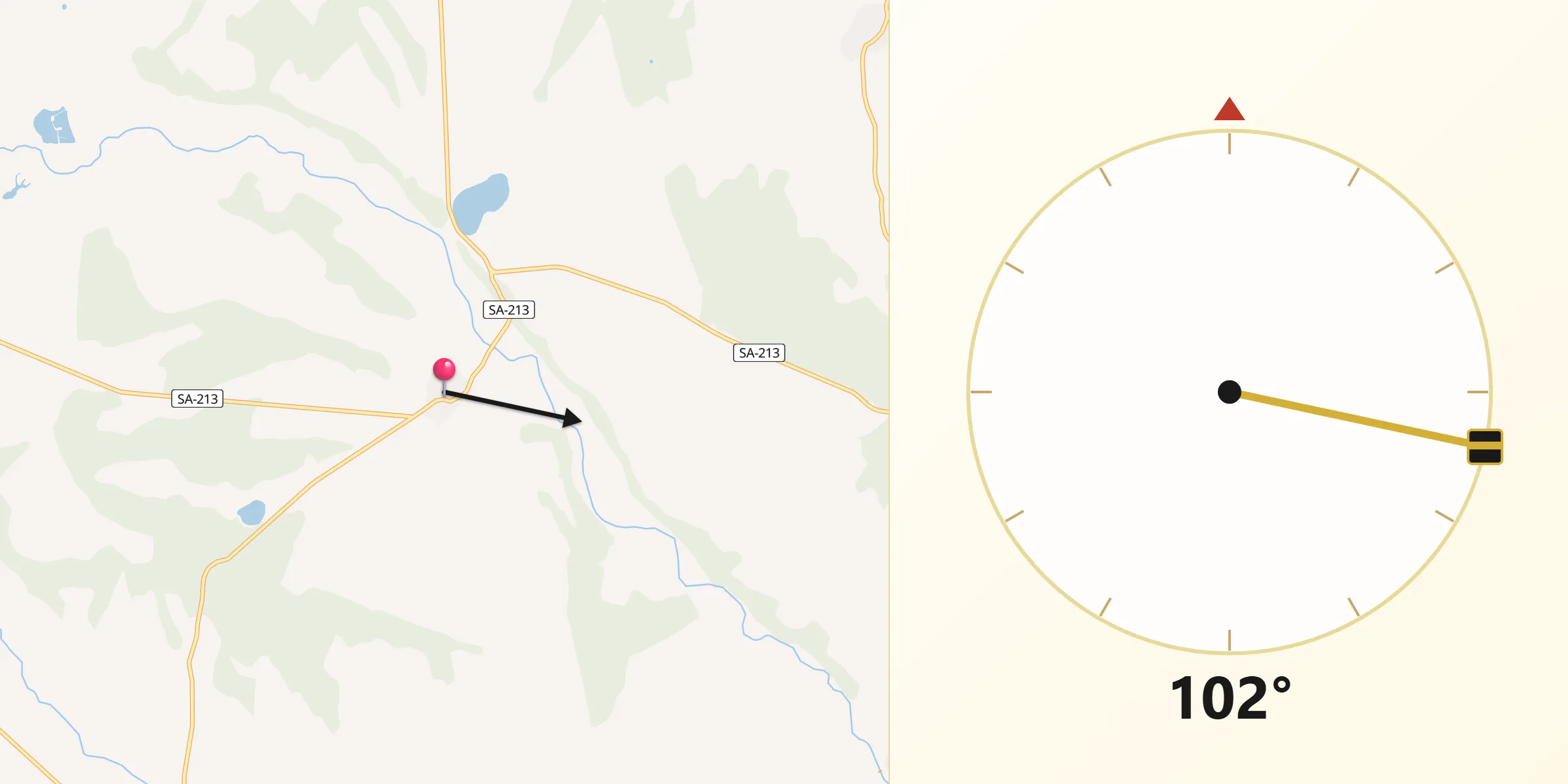 Dirección de la Qibla desde Aldehuela de Yeltes