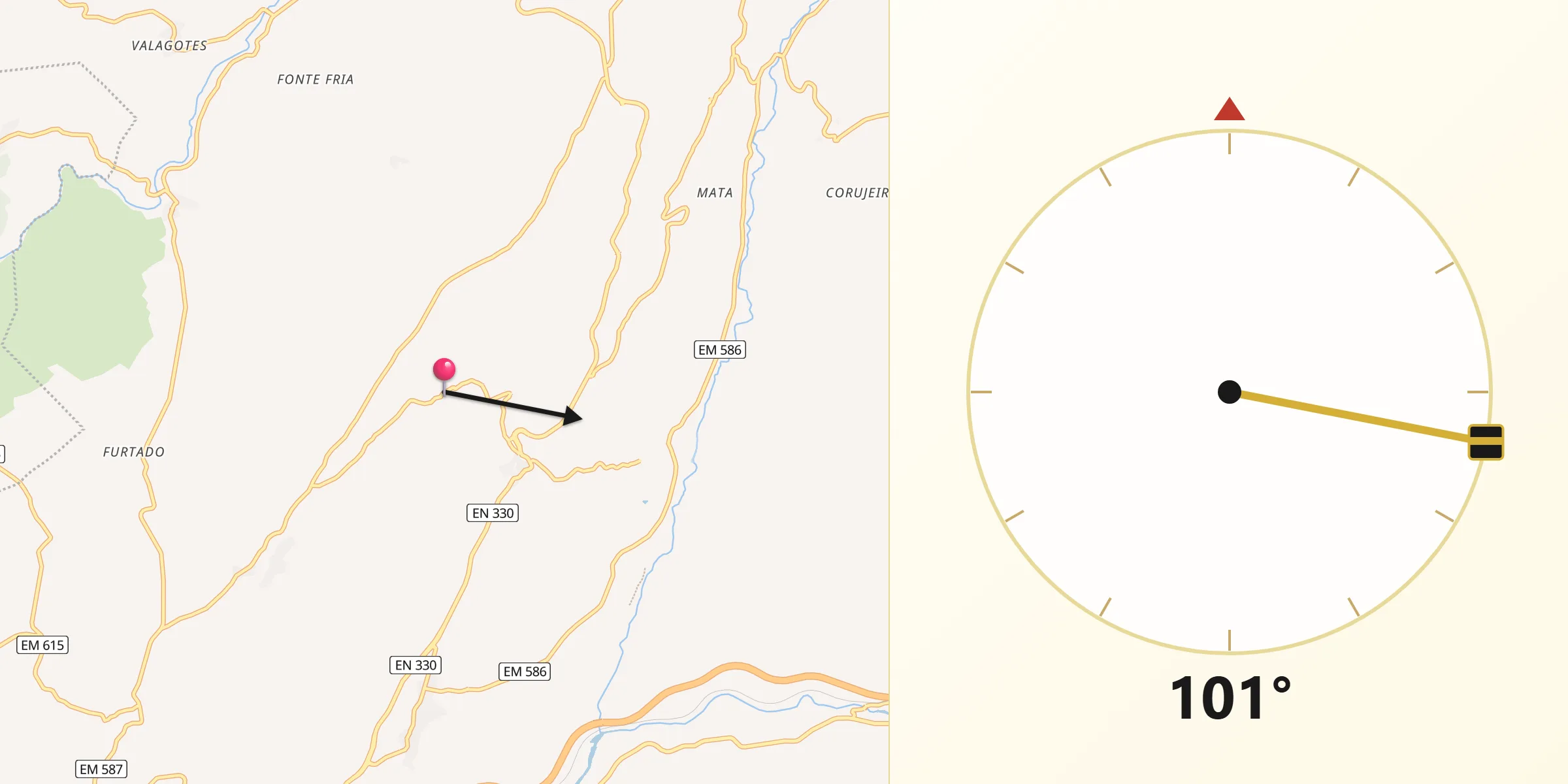 Direção da Qibla a partir de Cortiçô