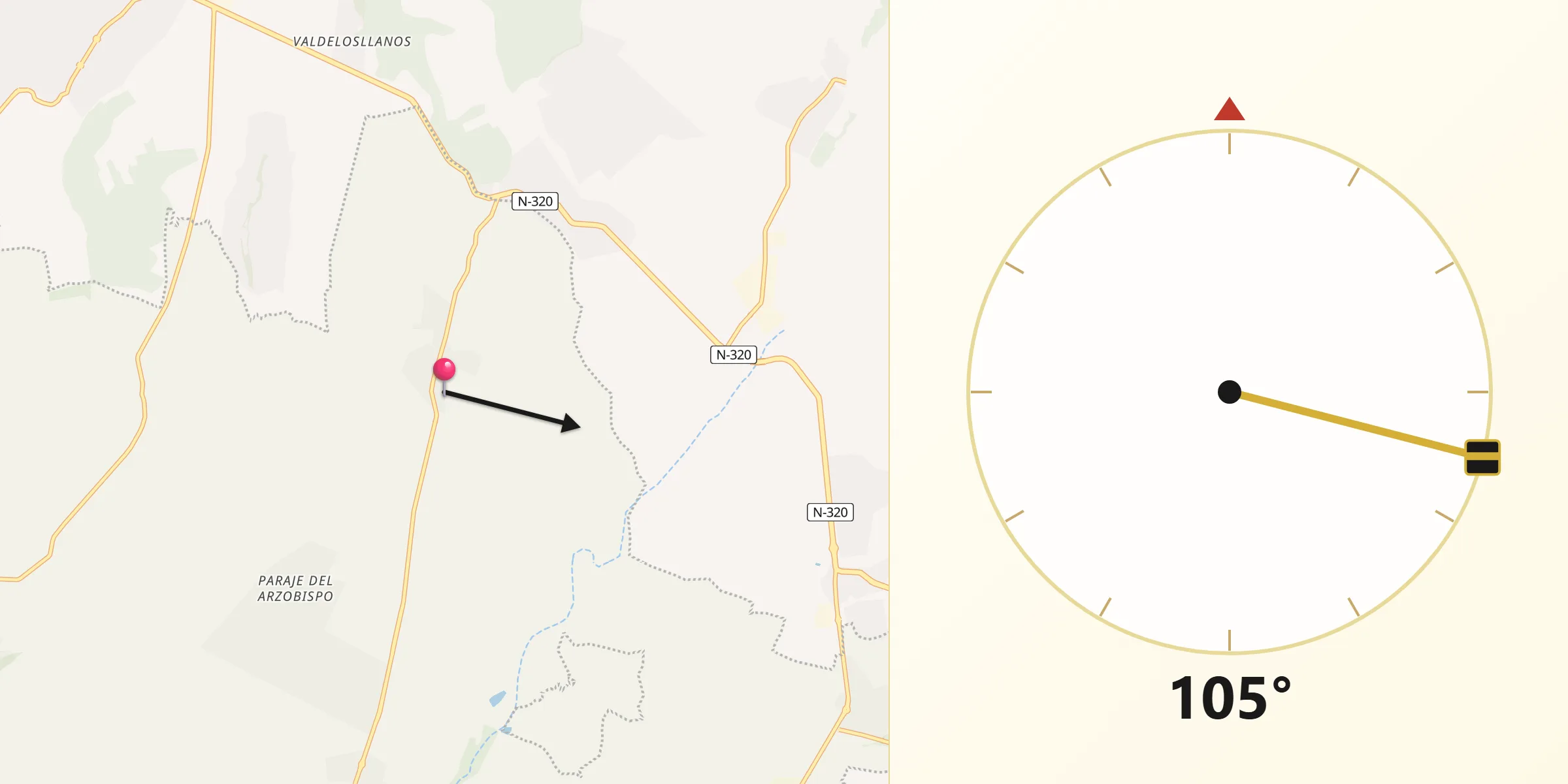 Dirección de la Qibla desde Ribatejada