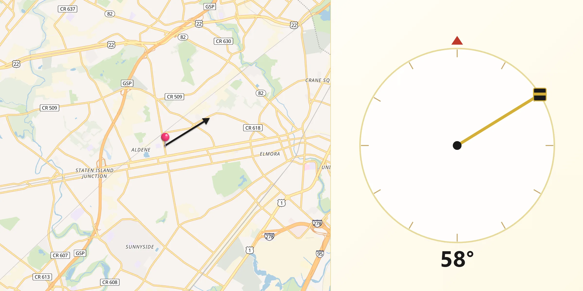 Qibla Direction from Roselle Park