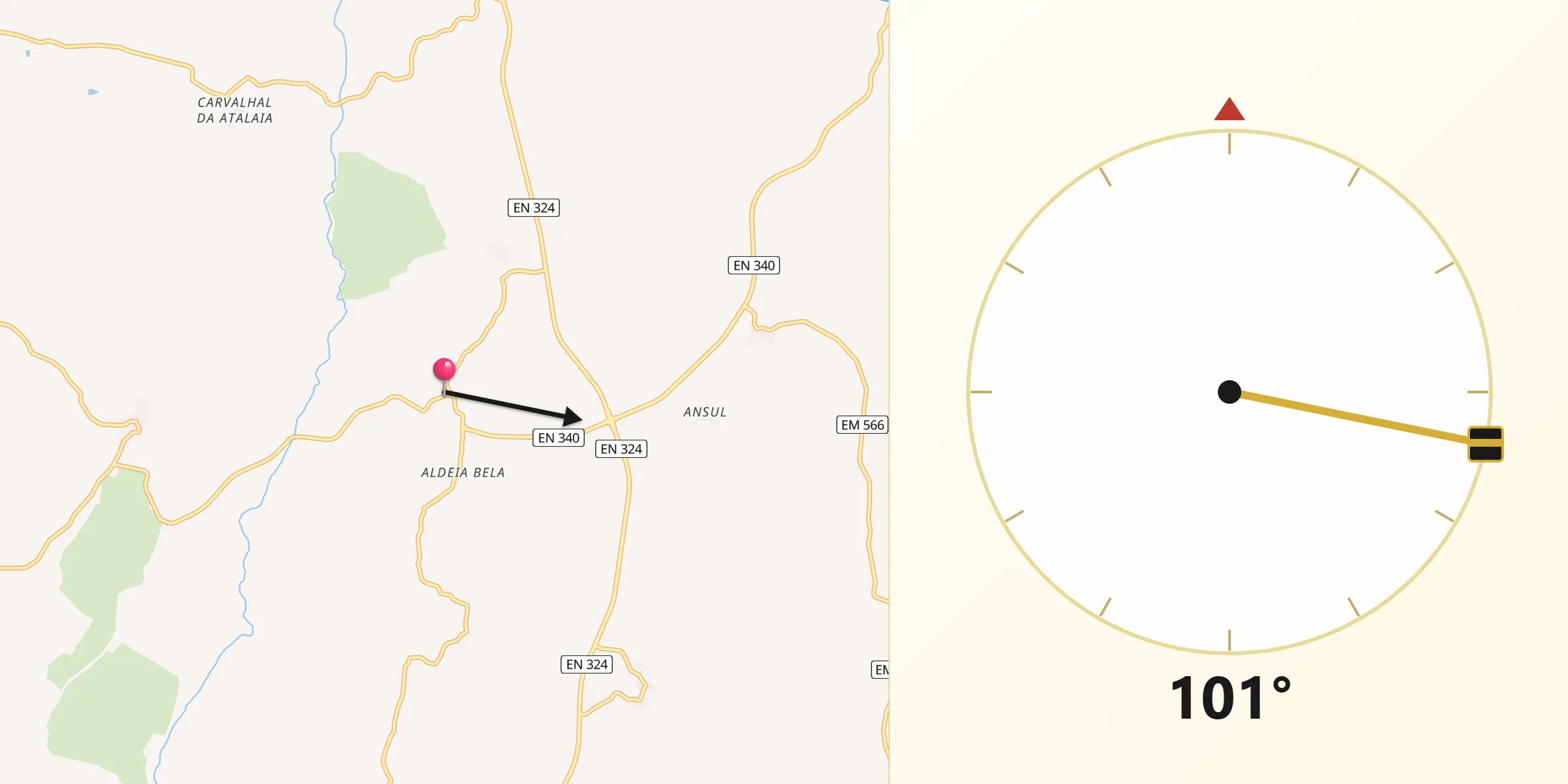 Direção da Qibla a partir de Peva