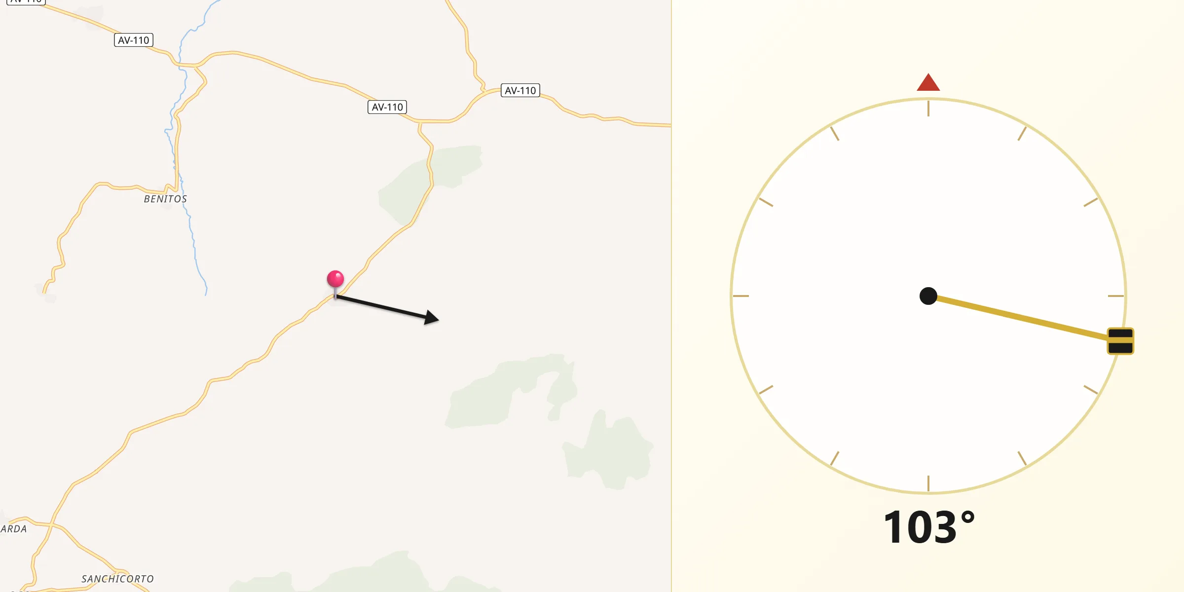 Dirección de la Qibla desde Sanchorreja