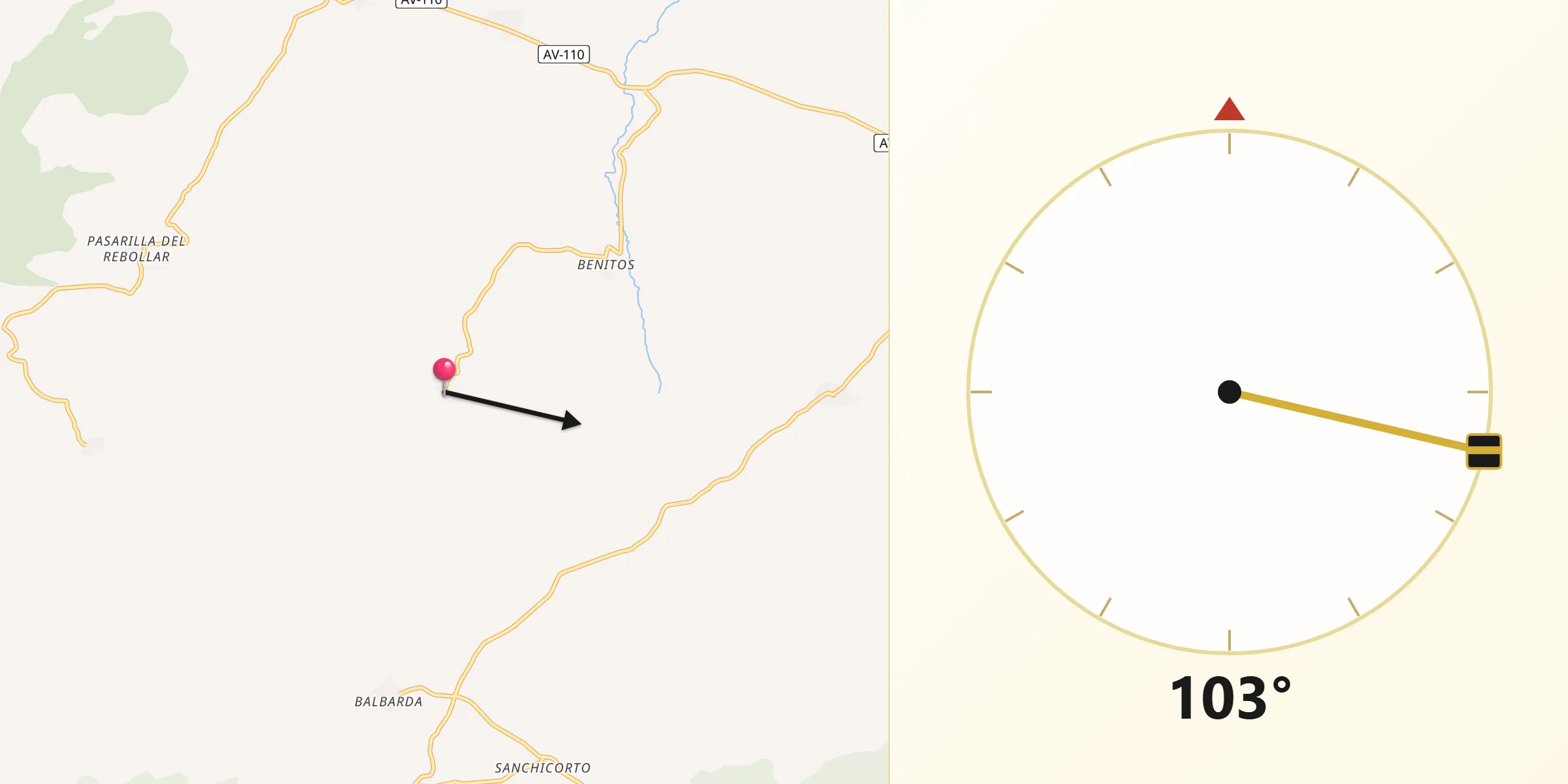 Dirección de la Qibla desde Narrillos del Rebollar