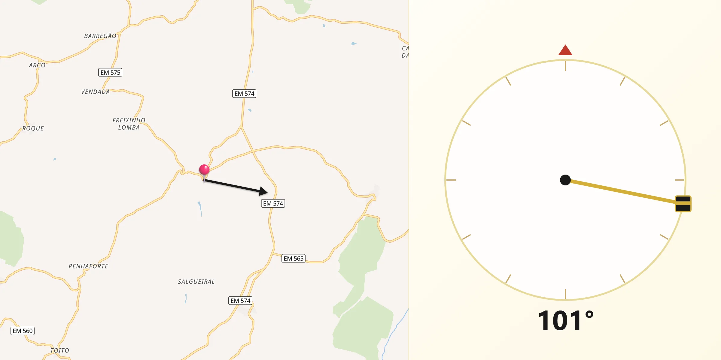Direção da Qibla a partir de Lamegal