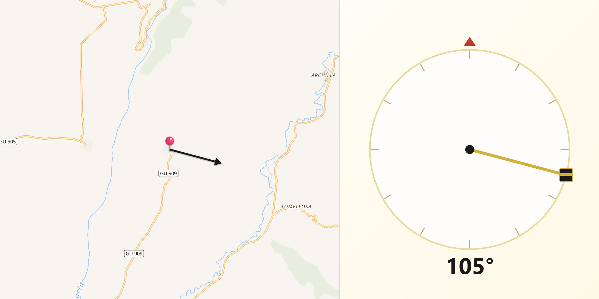 Dirección de la Qibla desde Valdeavellano