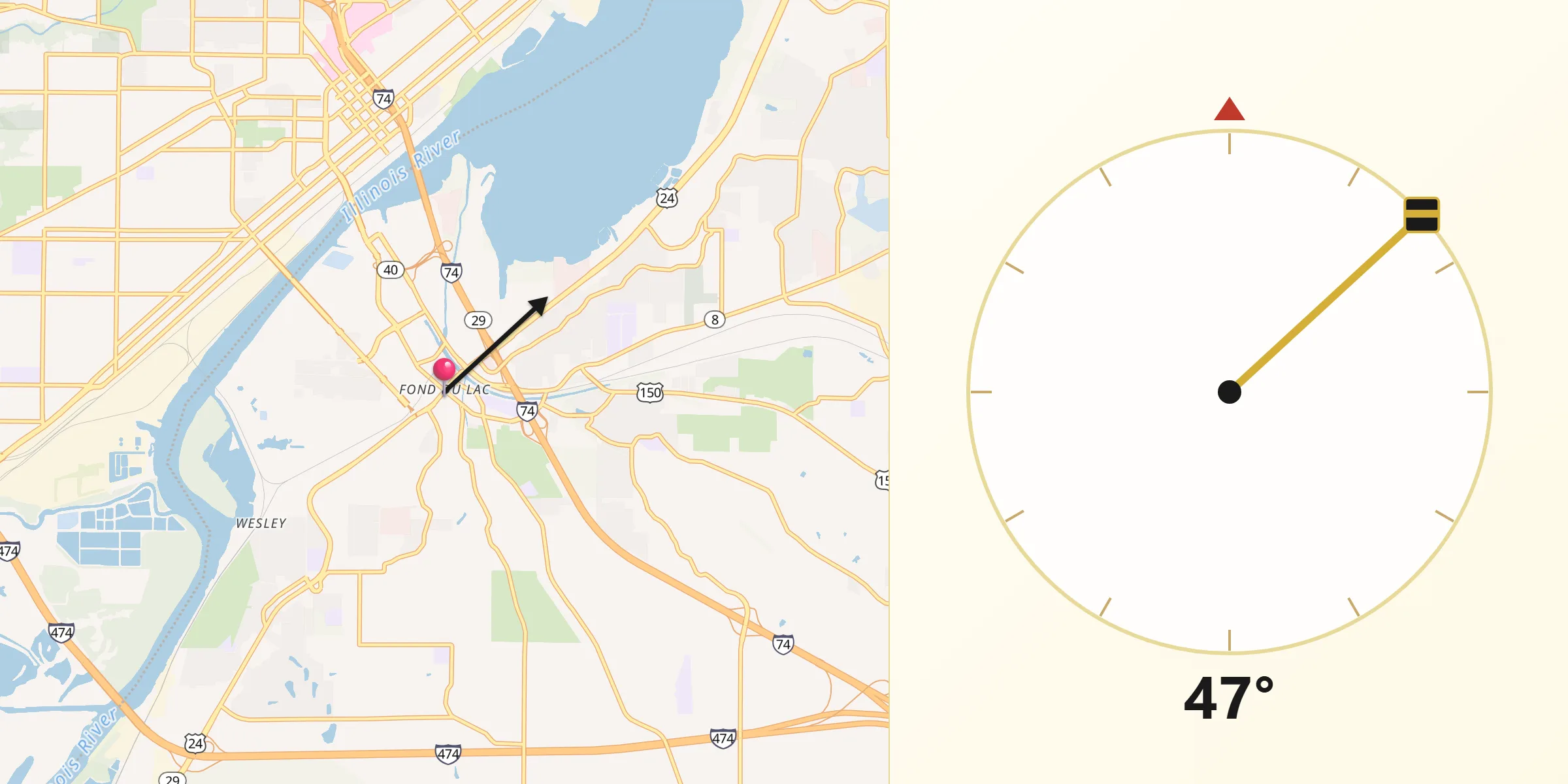 Qibla Direction from East Peoria